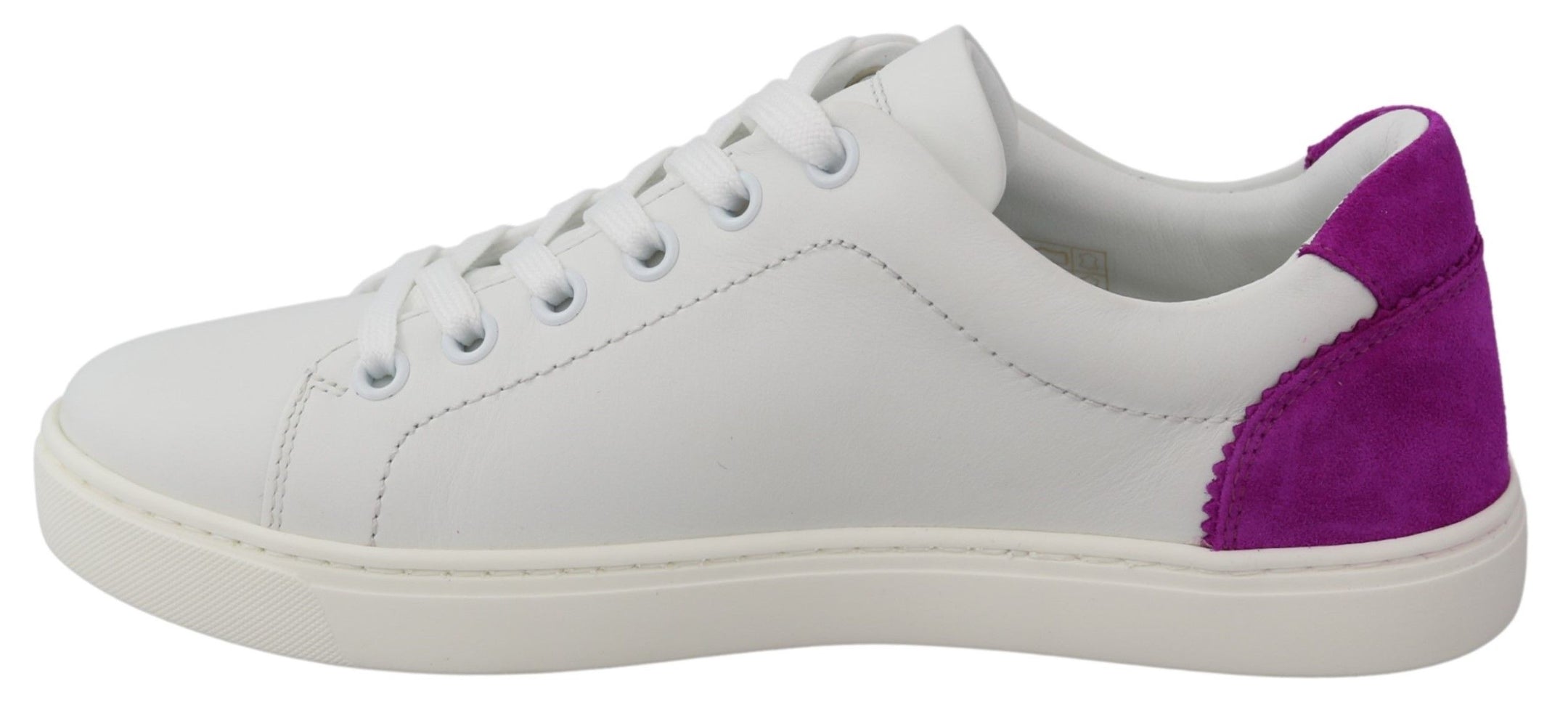 Buy Chic White Leather Sneakers with Purple Accents by Dolce & Gabbana