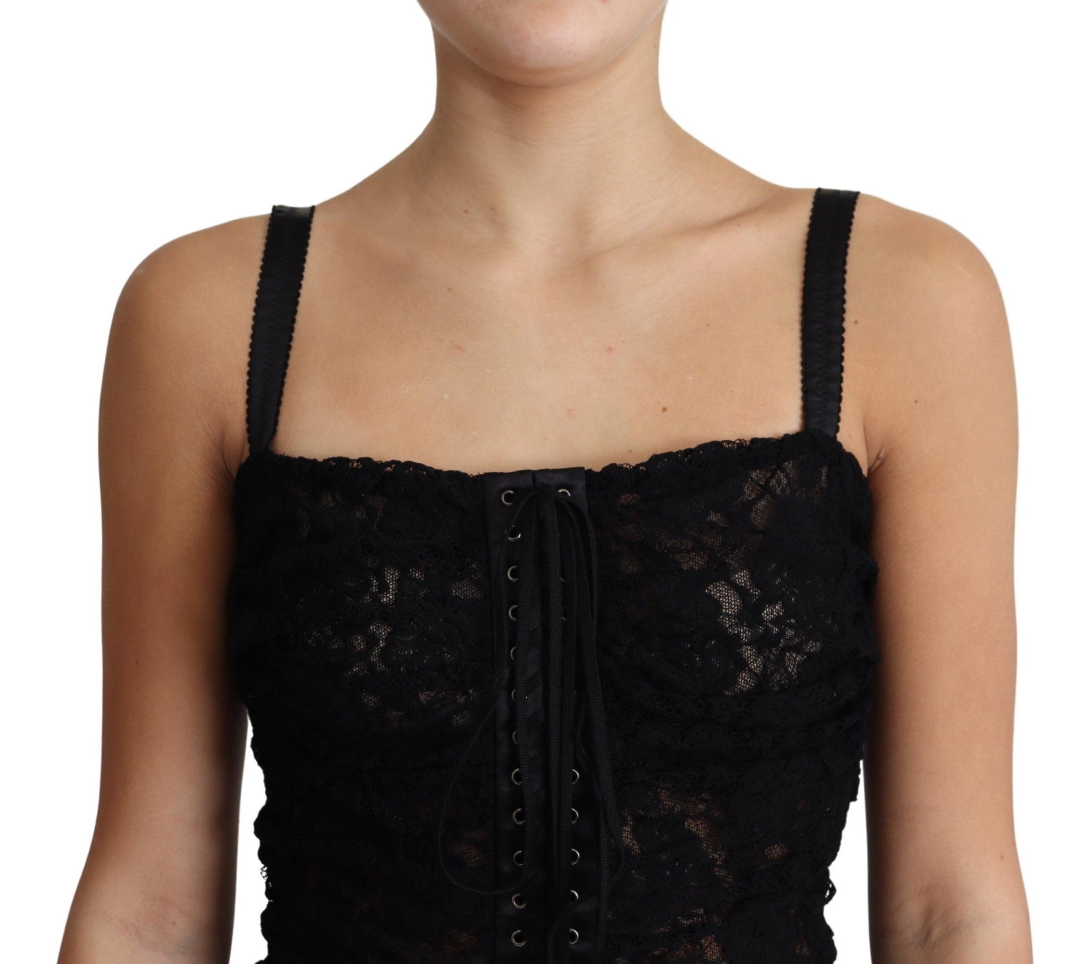 Buy Elegant Black Lace Bustier Mini Dress by Dolce & Gabbana