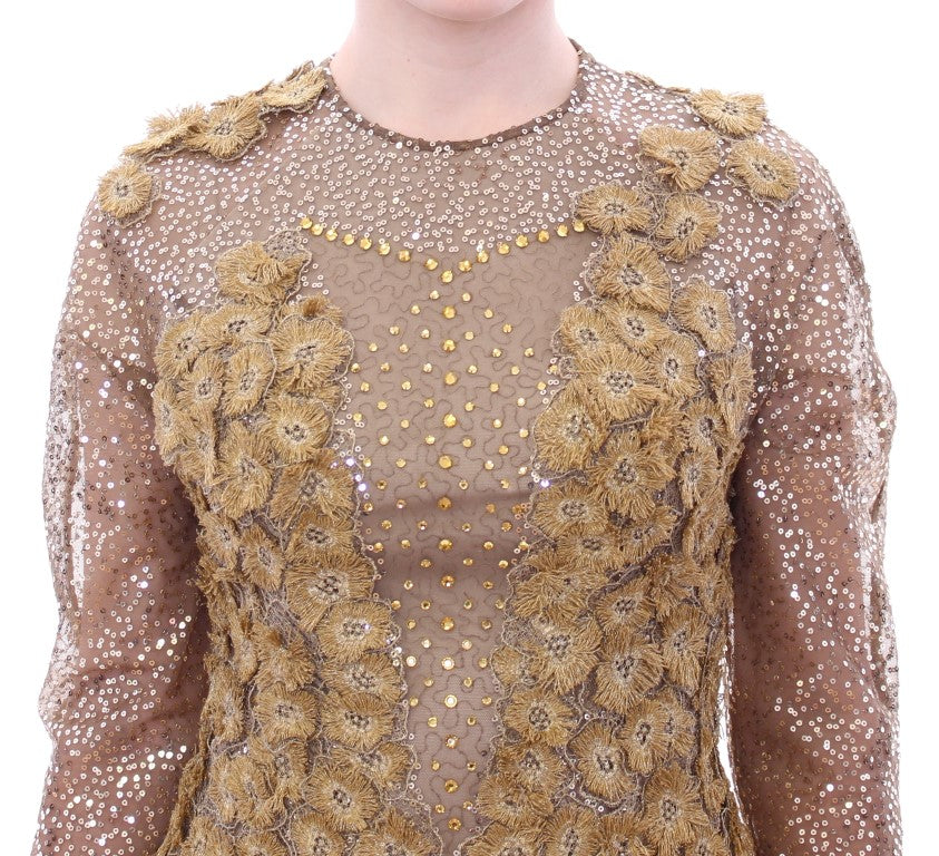 Buy Exquisite Gold Lace Maxi Dress with Crystals by Lanre Da Silva Ajayi