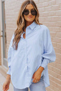 Buy Striped Lantern Sleeve Collared Shirt by SYNZ