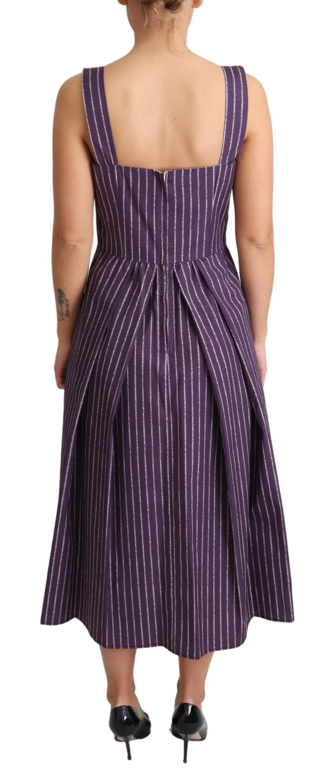 Buy Elegant Sleeveless A-Line Purple Stripe Dress by Dolce & Gabbana