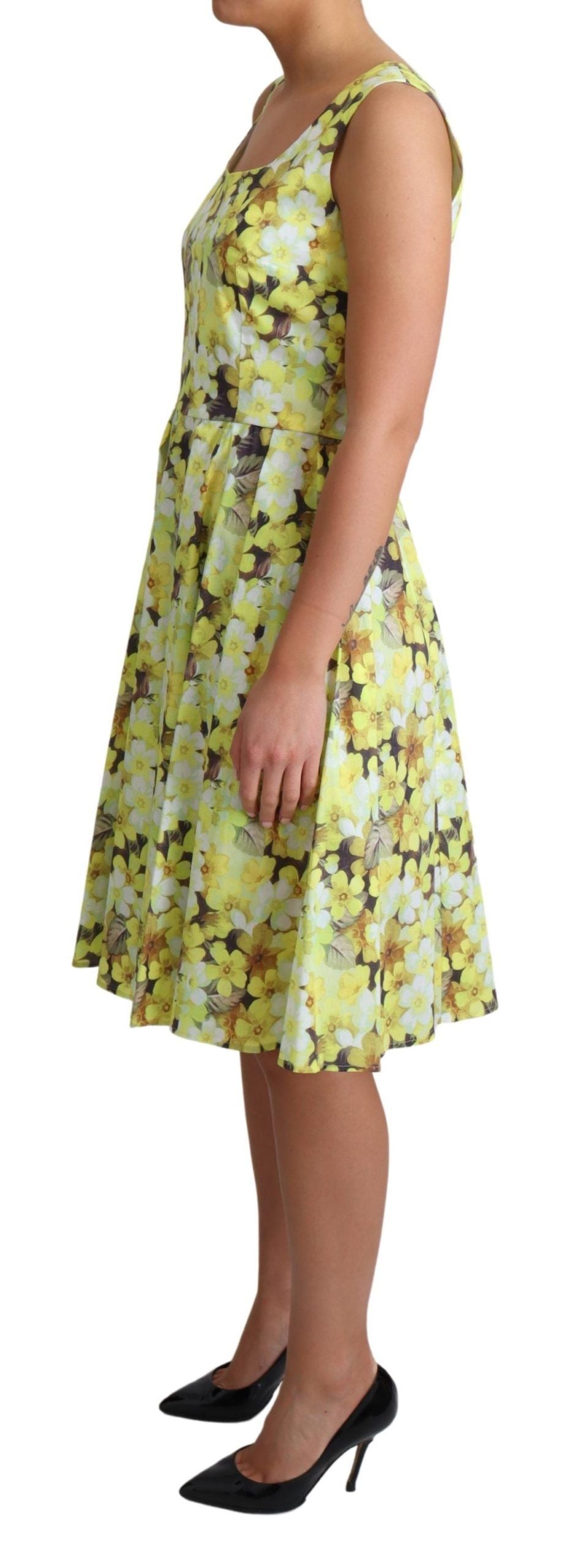 Buy Elegant Yellow Floral A-Line Sleeveless Dress by Dolce & Gabbana