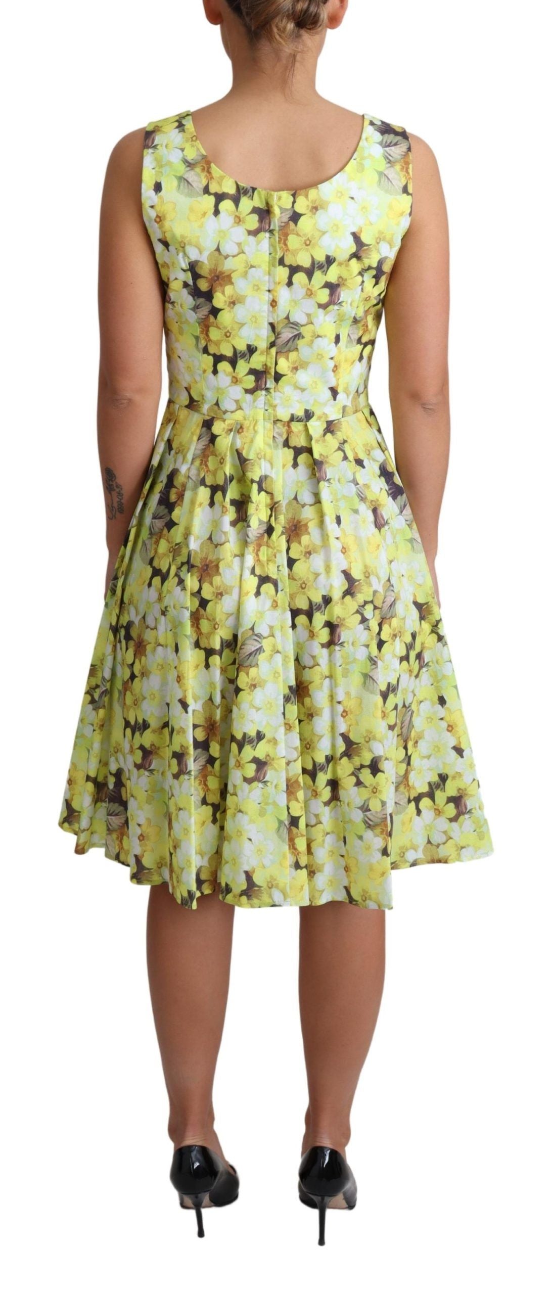 Buy Elegant Yellow Floral A-Line Sleeveless Dress by Dolce & Gabbana