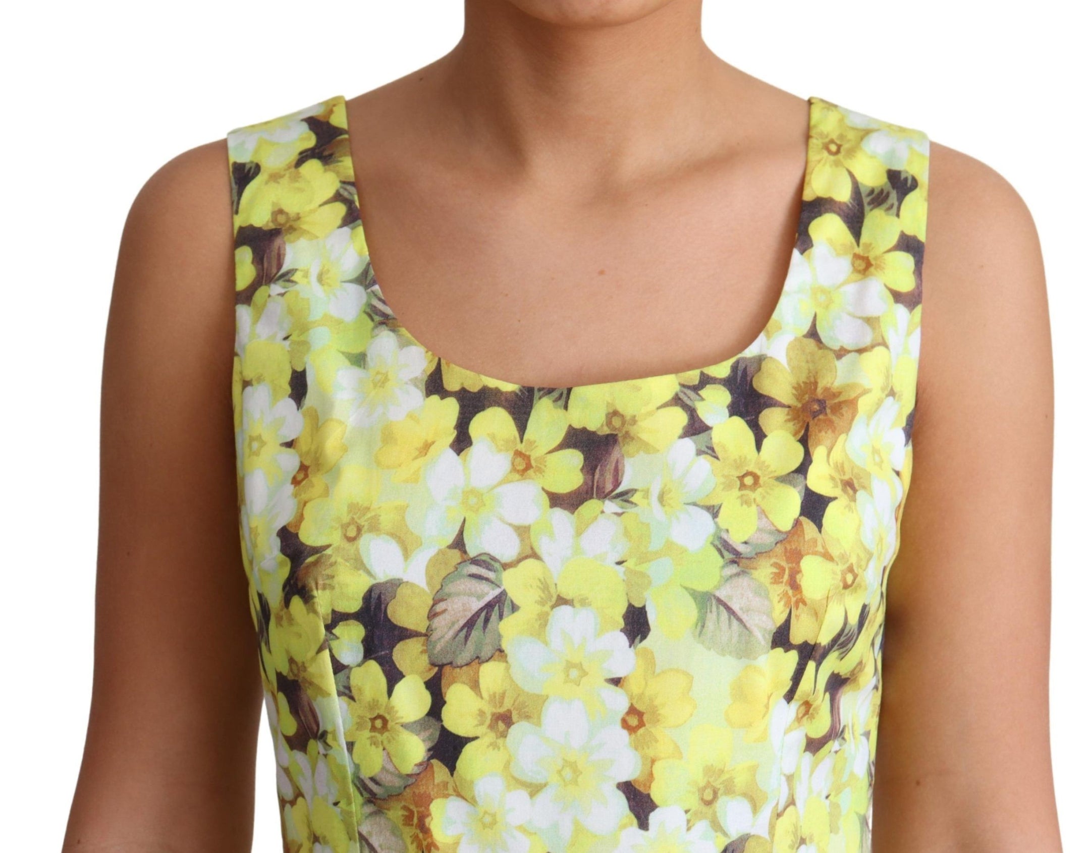 Buy Elegant Yellow Floral A-Line Sleeveless Dress by Dolce & Gabbana