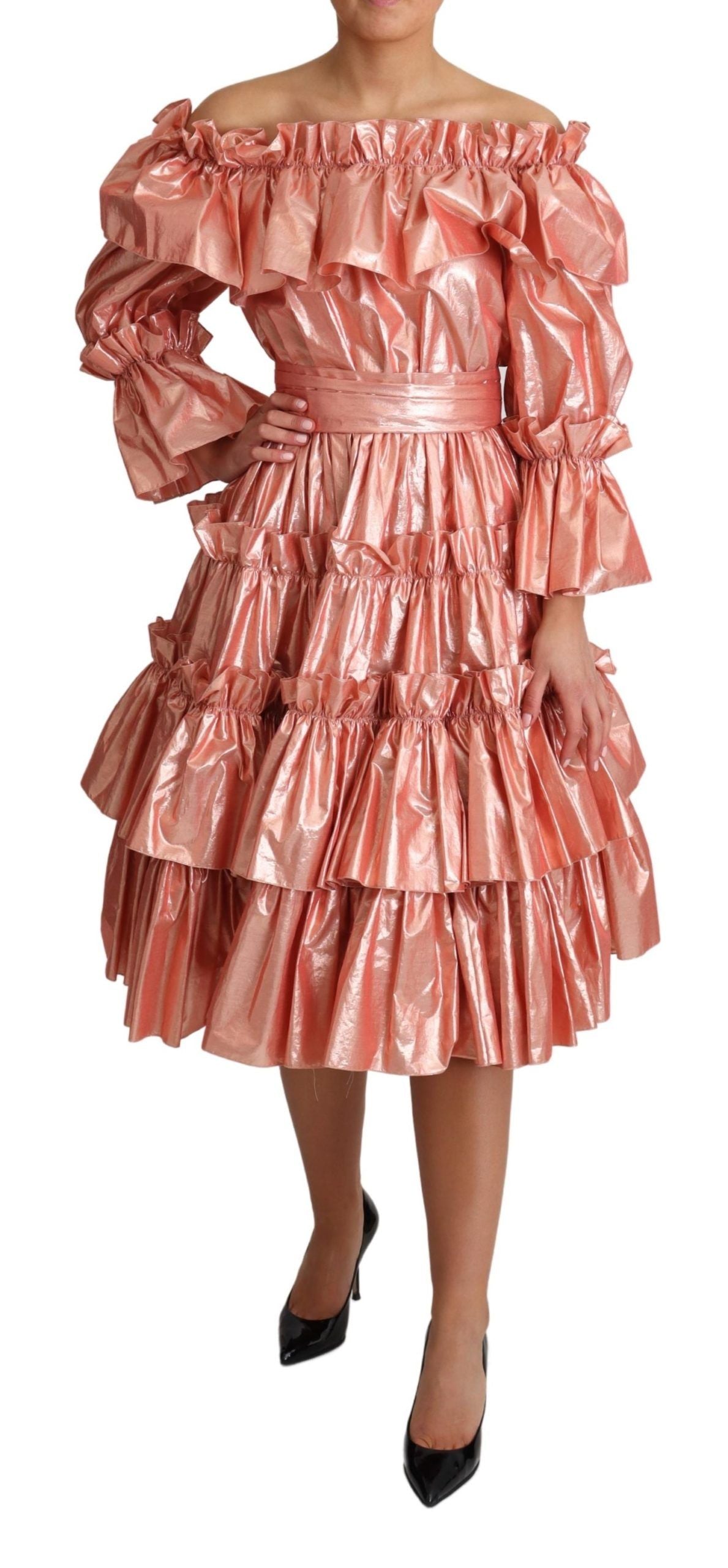 Buy Pink Metallic Ruffled Gown Elegance by Dolce & Gabbana