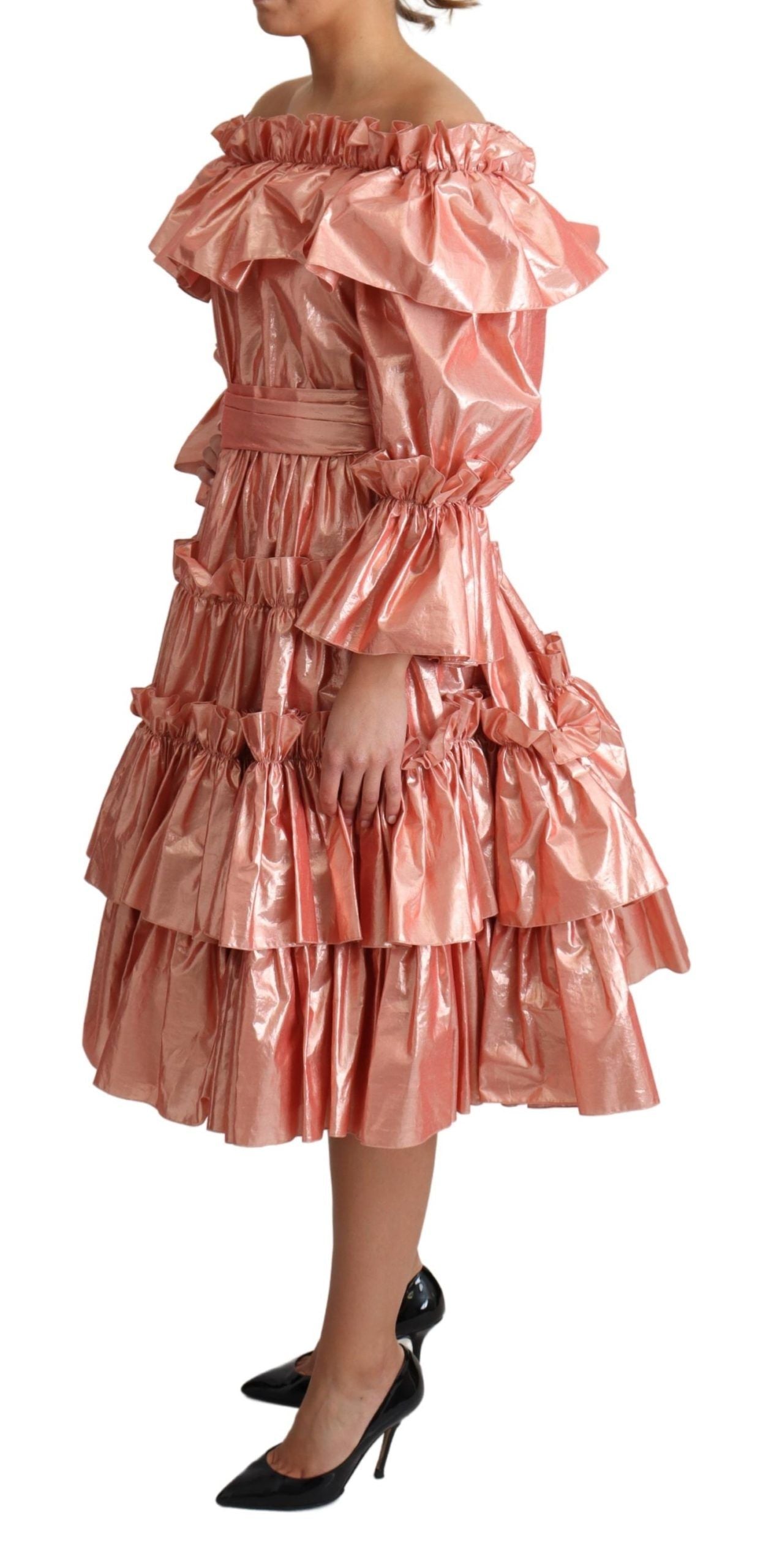 Buy Pink Metallic Ruffled Gown Elegance by Dolce & Gabbana