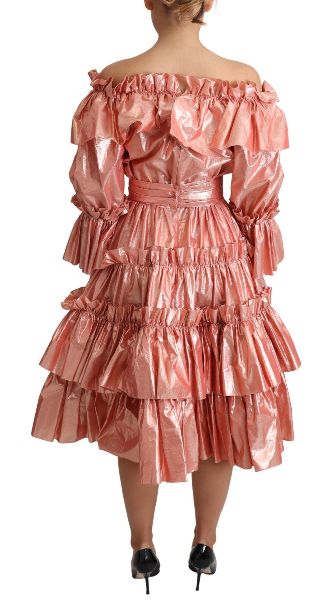 Buy Pink Metallic Ruffled Gown Elegance by Dolce & Gabbana