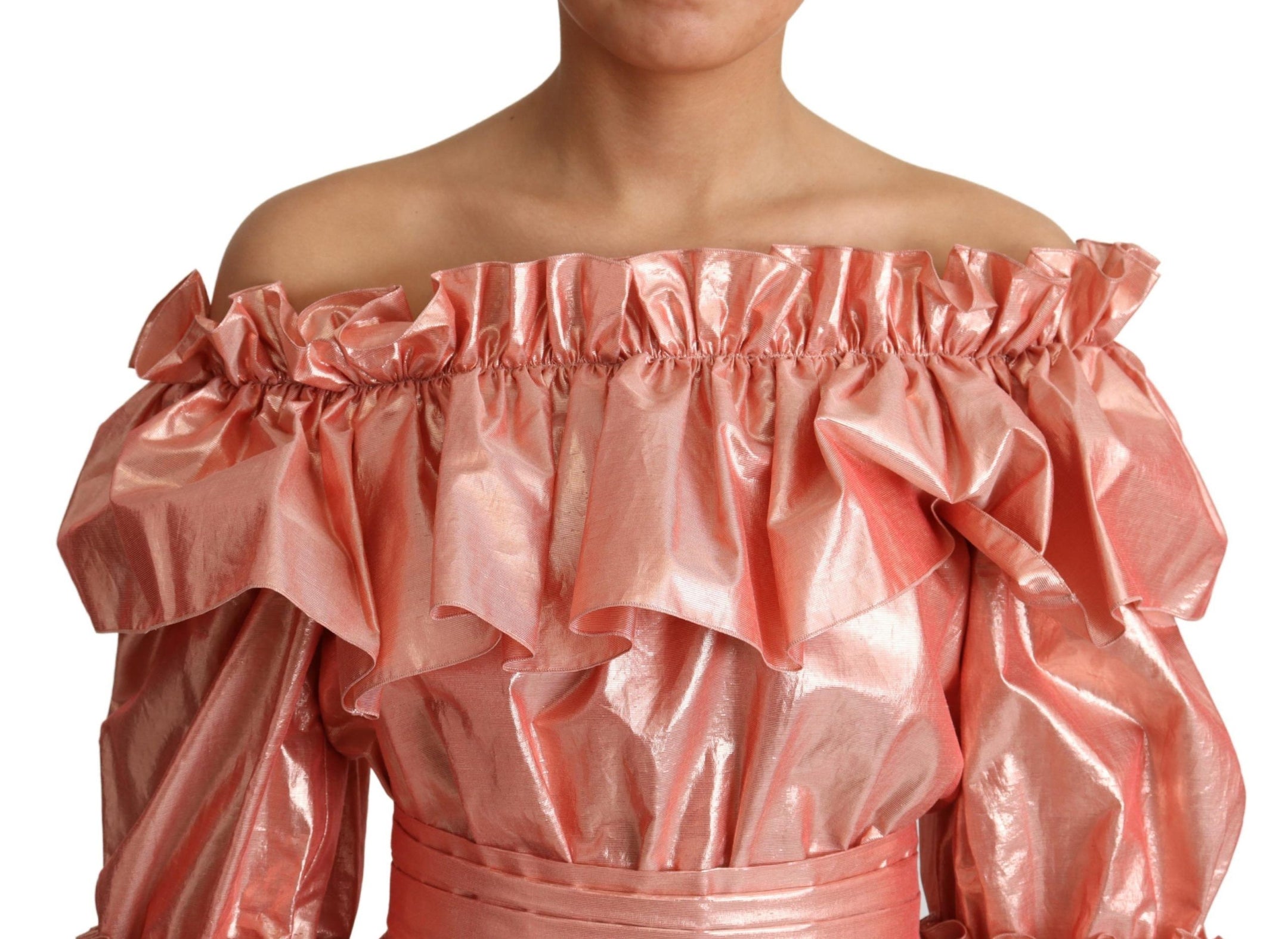 Buy Pink Metallic Ruffled Gown Elegance by Dolce & Gabbana