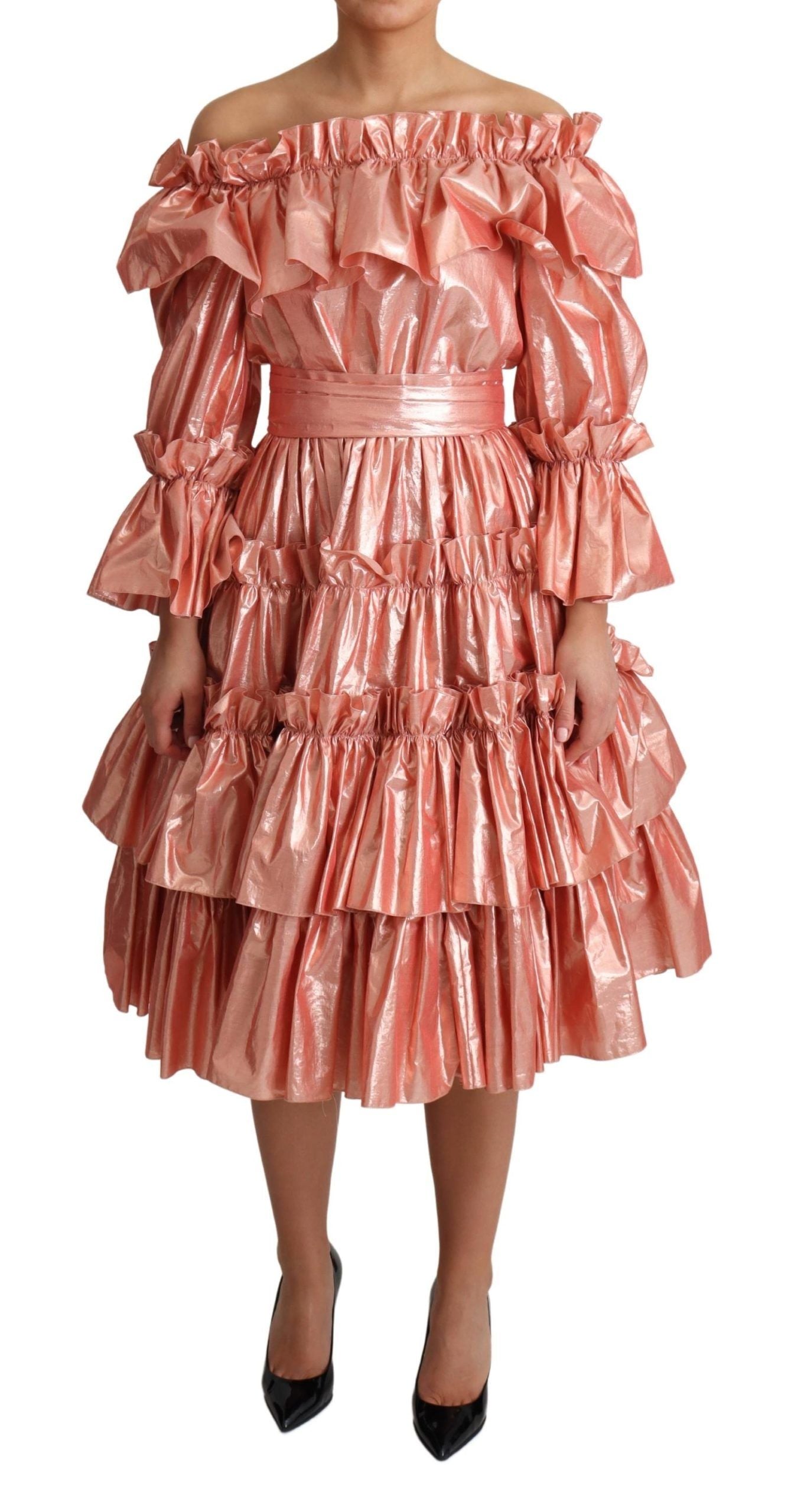 Buy Pink Metallic Ruffled Gown Elegance by Dolce & Gabbana