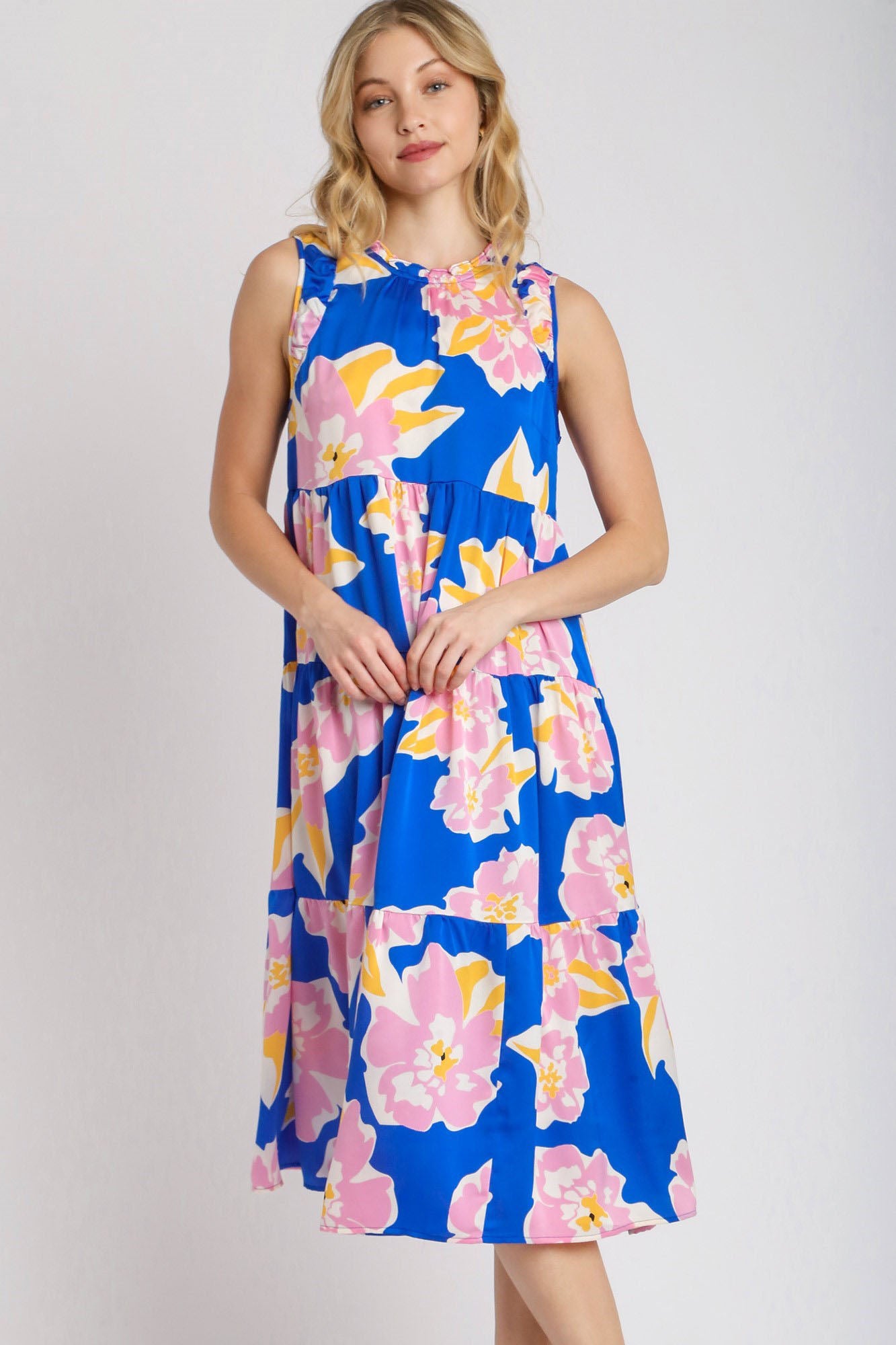 Full Size Floral Tiered Midi Tank Dress Plus Size