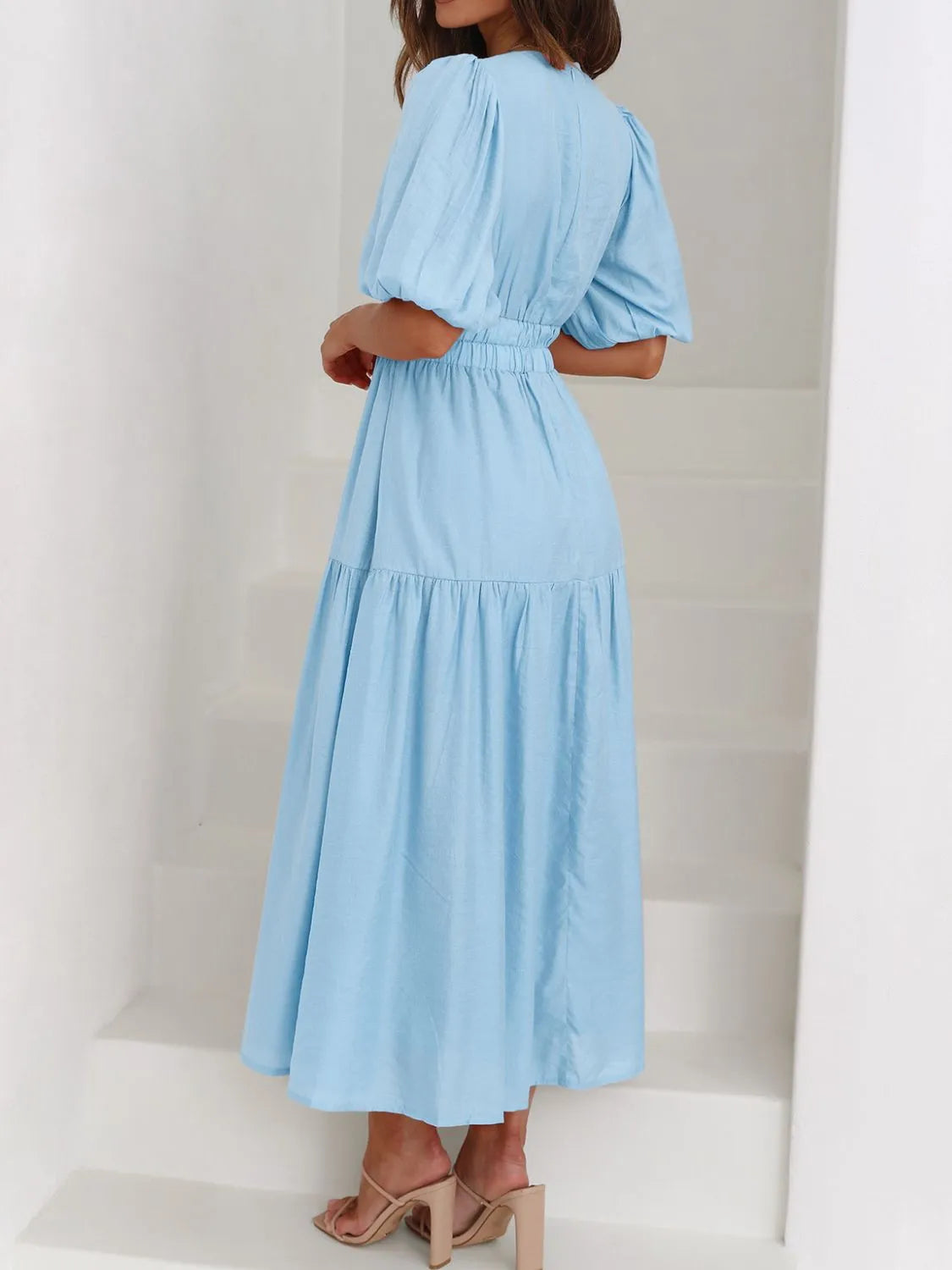 Buy V-Neck Puff Sleeve Midi Dress by Faz