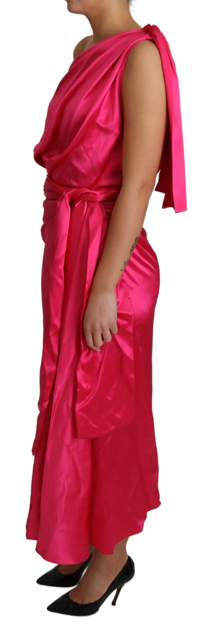 Buy Elegant Fuchsia Silk One-Shoulder Wrap Dress by Dolce & Gabbana