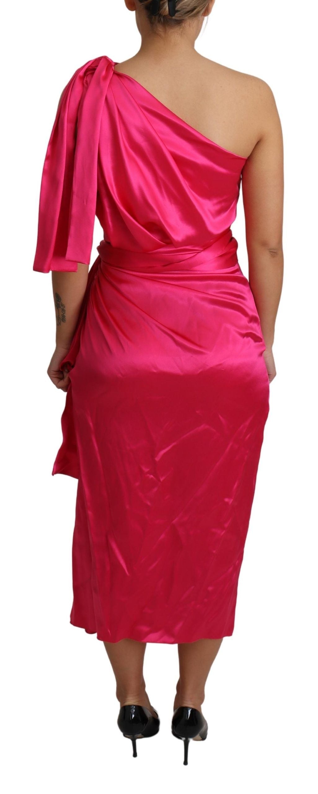 Buy Elegant Fuchsia Silk One-Shoulder Wrap Dress by Dolce & Gabbana