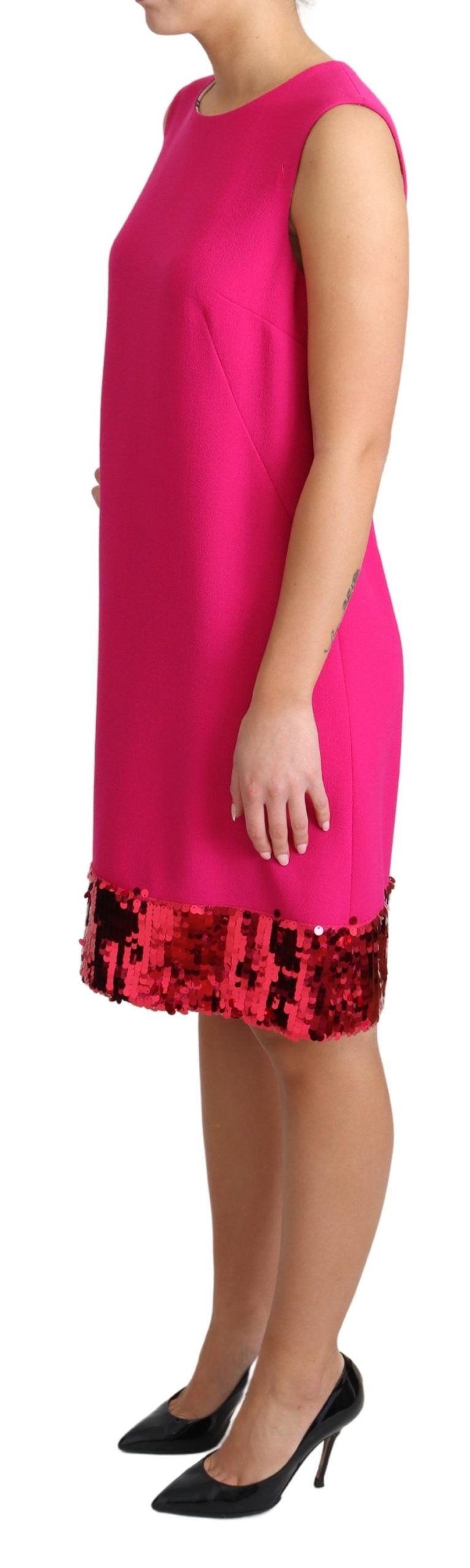 Buy Elegant Fuchsia Sequined Wool Blend Shift Dress by Dolce & Gabbana