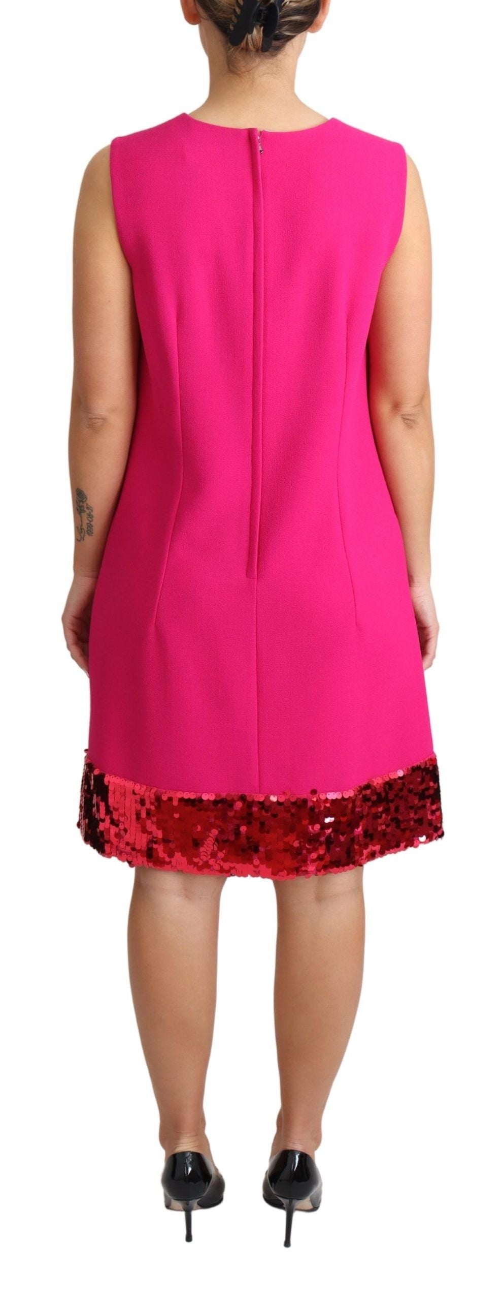 Buy Elegant Fuchsia Sequined Wool Blend Shift Dress by Dolce & Gabbana