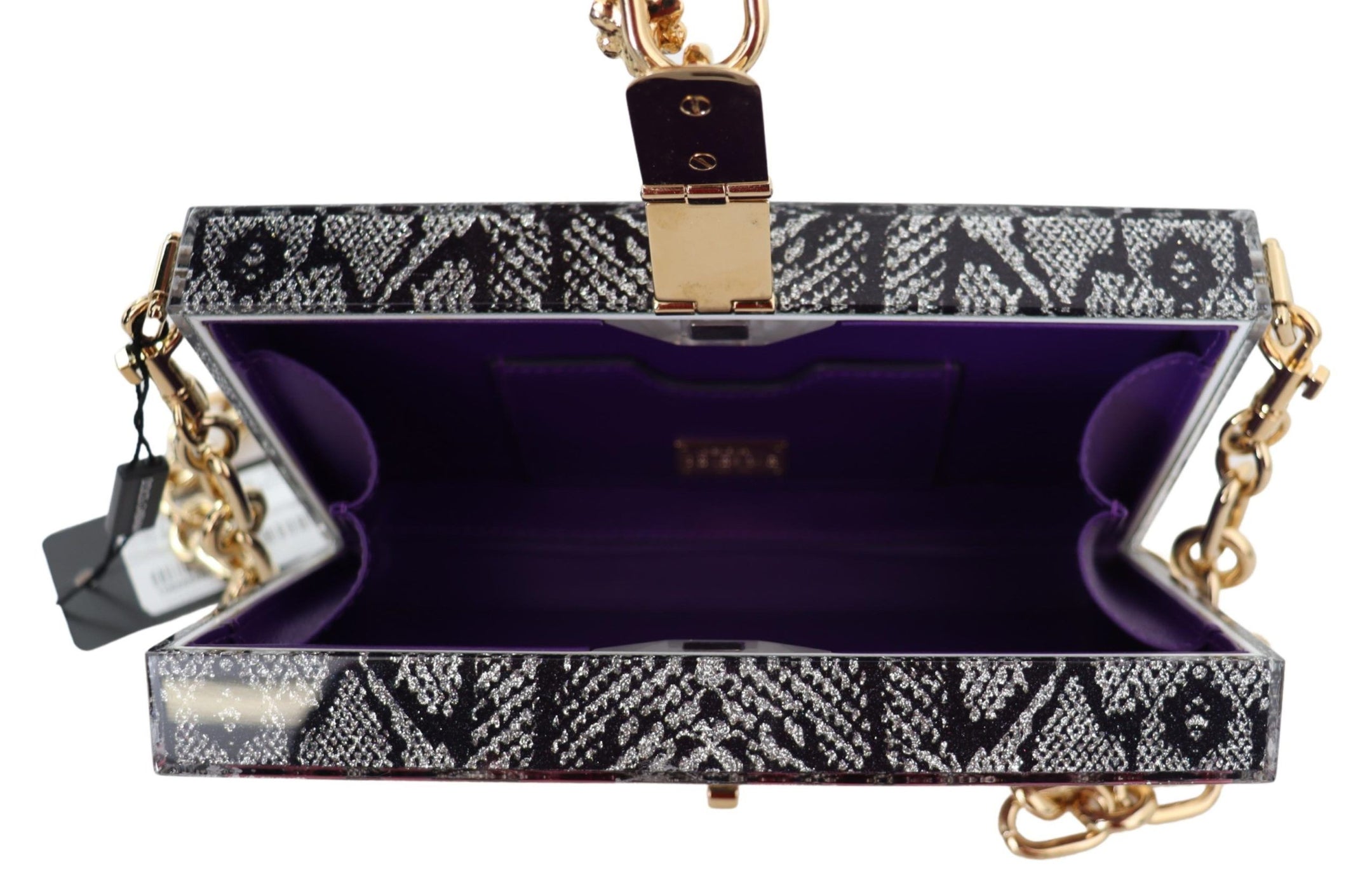 Buy Gray Resin Dolce Box Clutch with Gold Details by Dolce & Gabbana