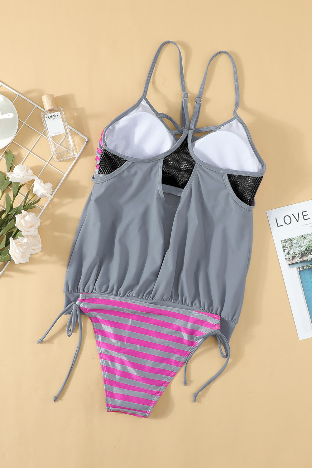 Buy Crisscross Striped Spaghetti Strap Tankini Set by Faz