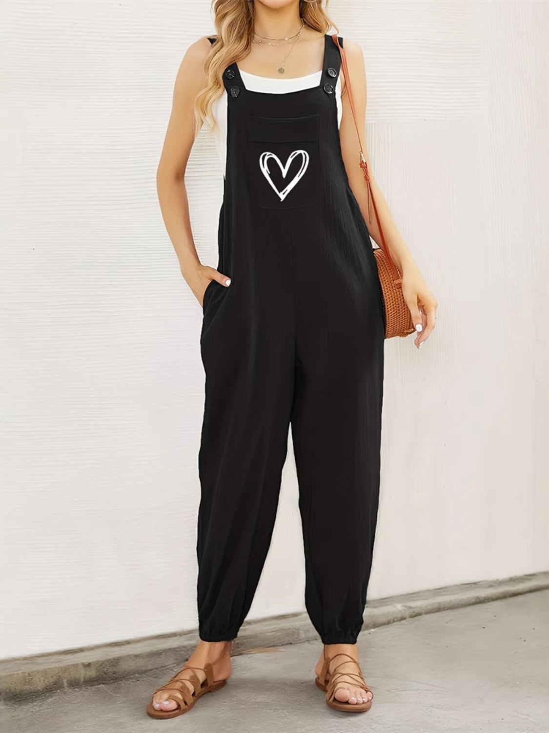 Buy Heart Square Neck Wide Strap Overalls by Faz