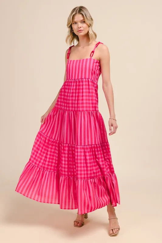 Buy Stripe Tiered Maxi Dress with Colorful Chain Strap by Faz
