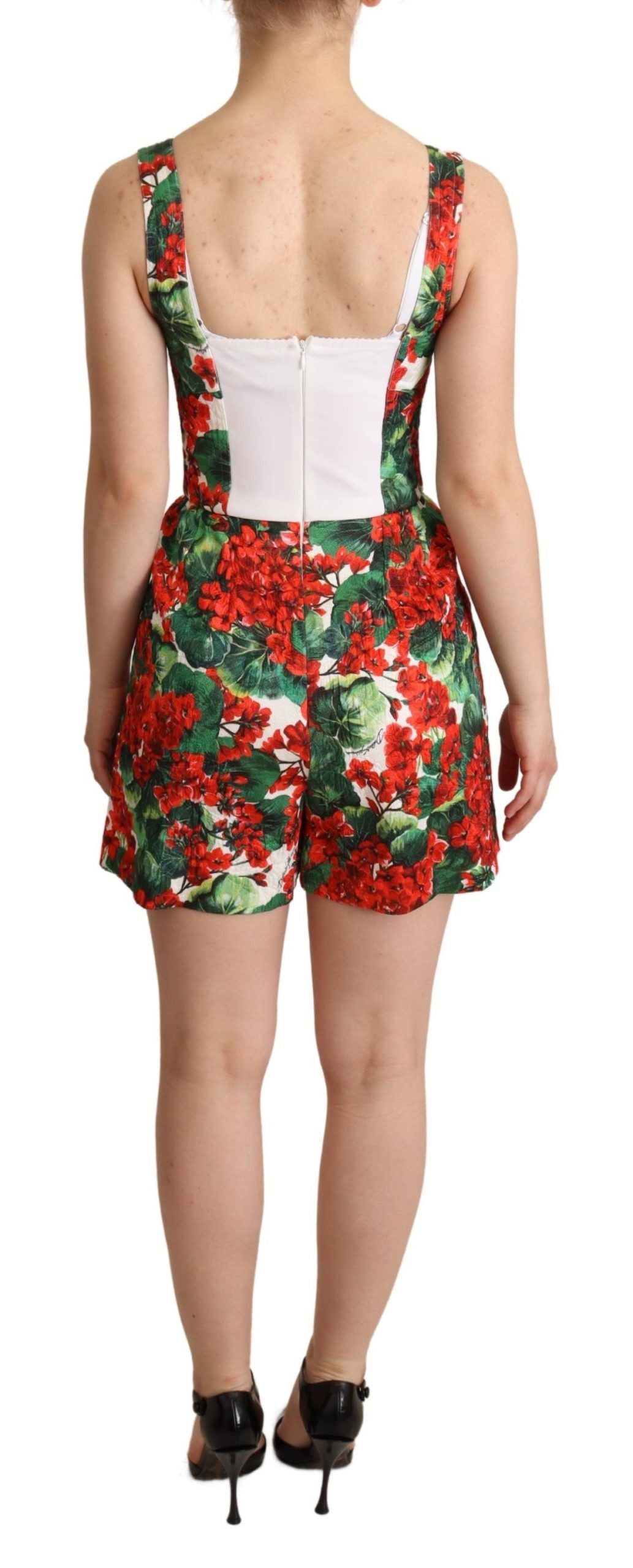 Buy Chic Red Geranium Print Sleeveless Jumpsuit by Dolce & Gabbana