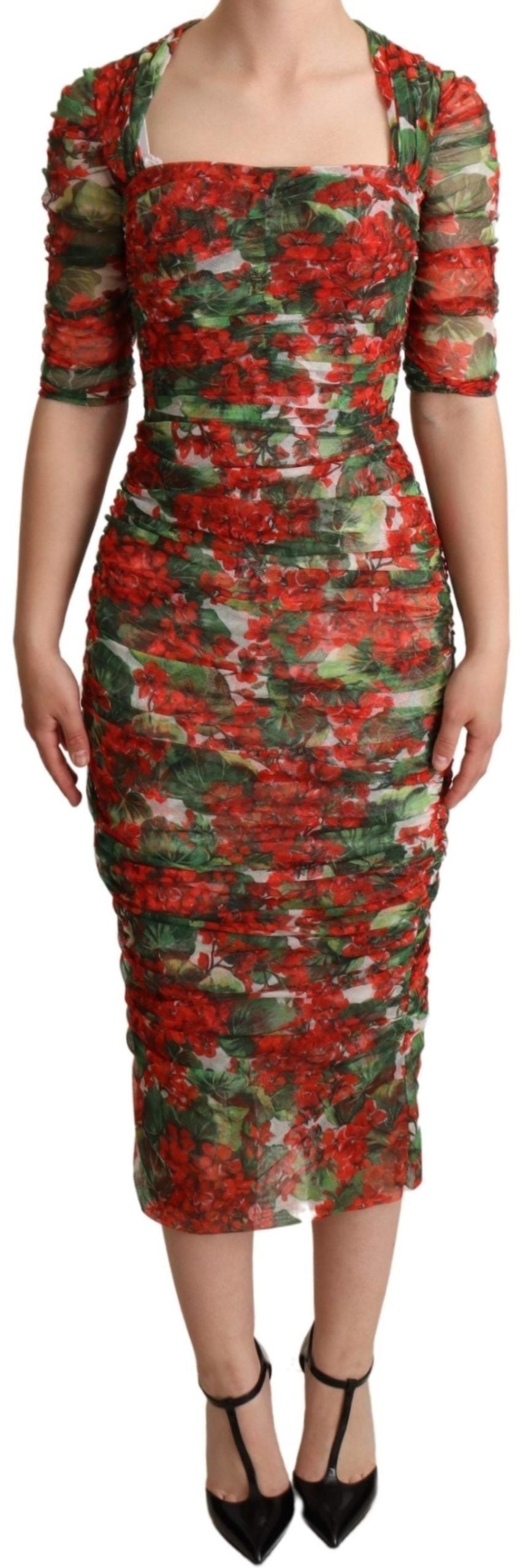 Buy Elegant Red Floral Midi Sheath Dress by Dolce & Gabbana