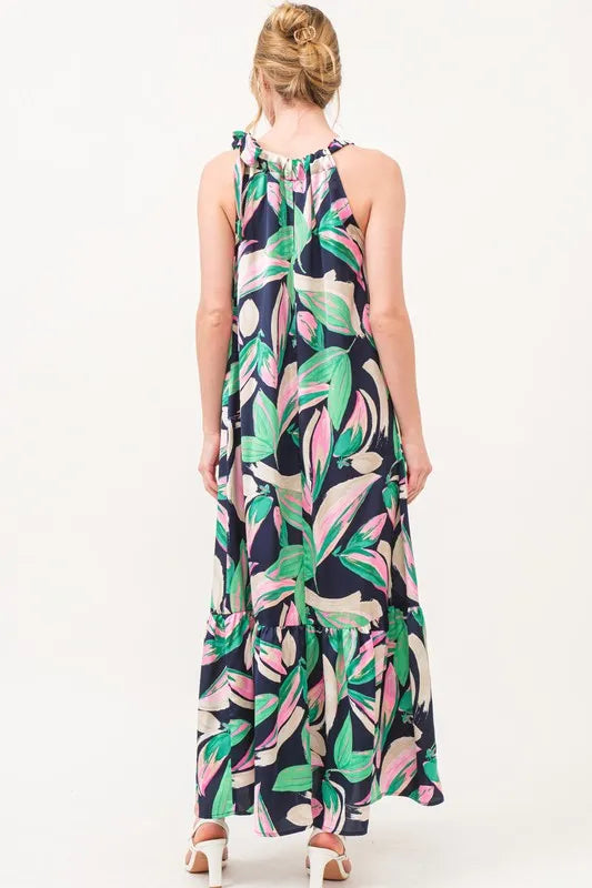 Buy Botanical Printed Halterneck Tiered Maxi Dress by Faz