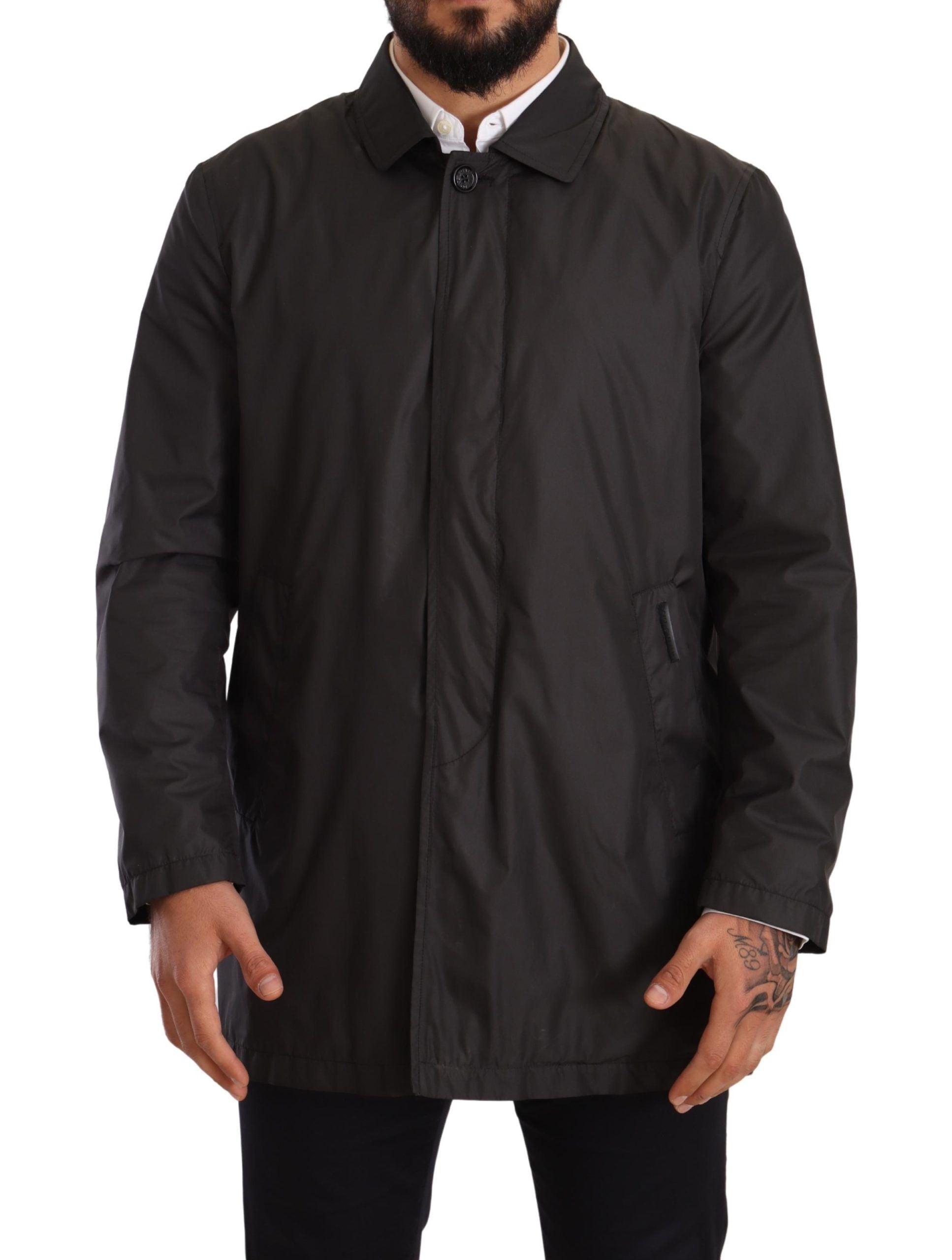 Elegant Black Trench Coat for Sophisticated Men