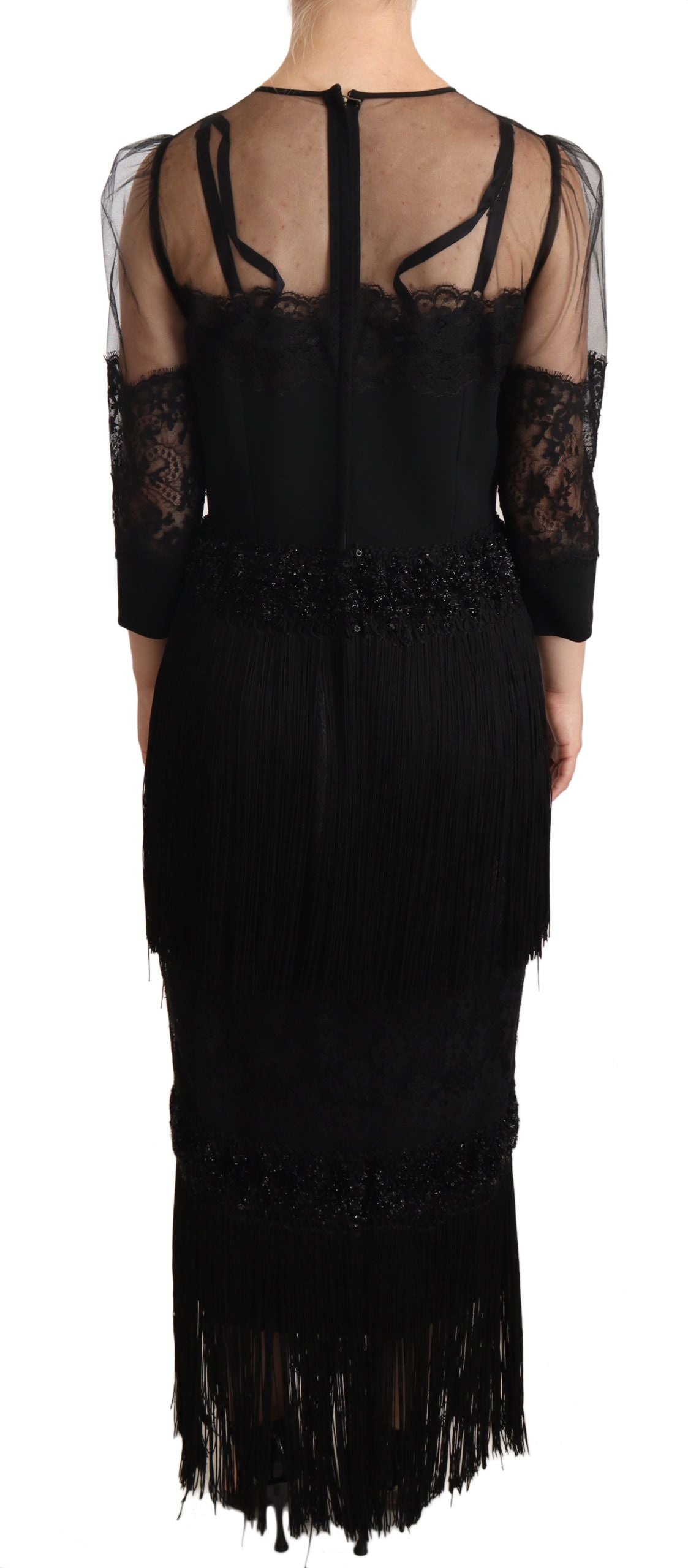 Buy Elegant Lace Midi Dress in Black by Dolce & Gabbana