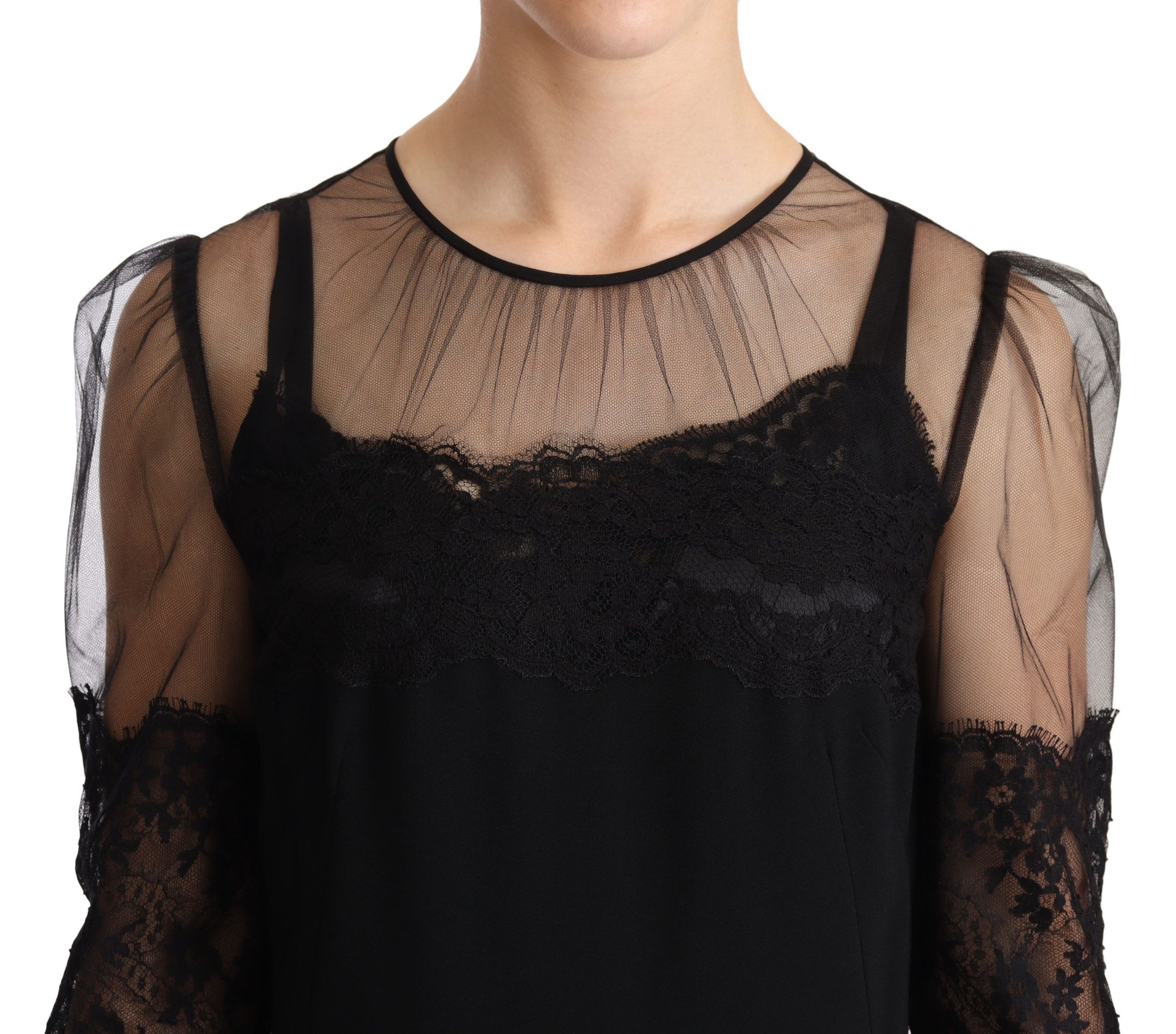 Buy Elegant Lace Midi Dress in Black by Dolce & Gabbana