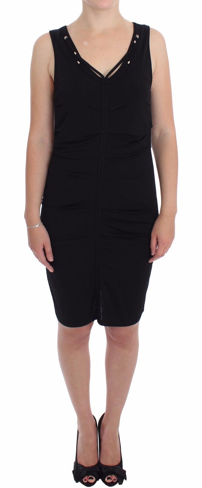 Buy Elegant Black Sheath Jersey Knee-Length Dress by Roccobarocco