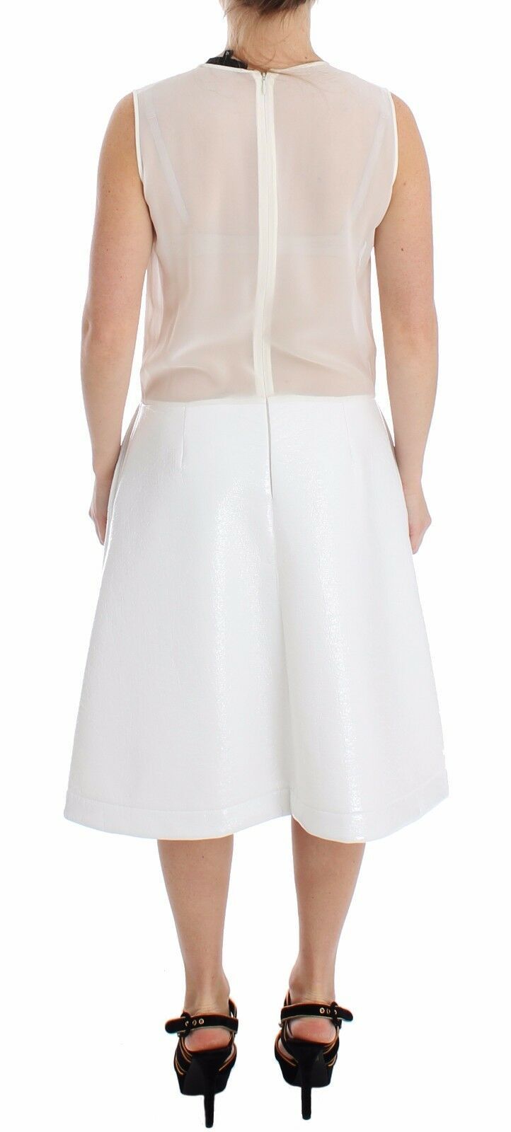 Buy Elegant White Silk-Wool Blend Tank Dress by Koonhor