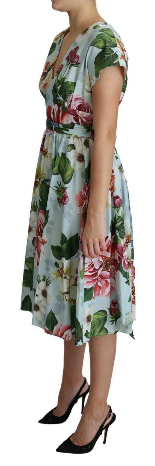 Buy Floral Elegance V-Neck Cotton Dress by Dolce & Gabbana