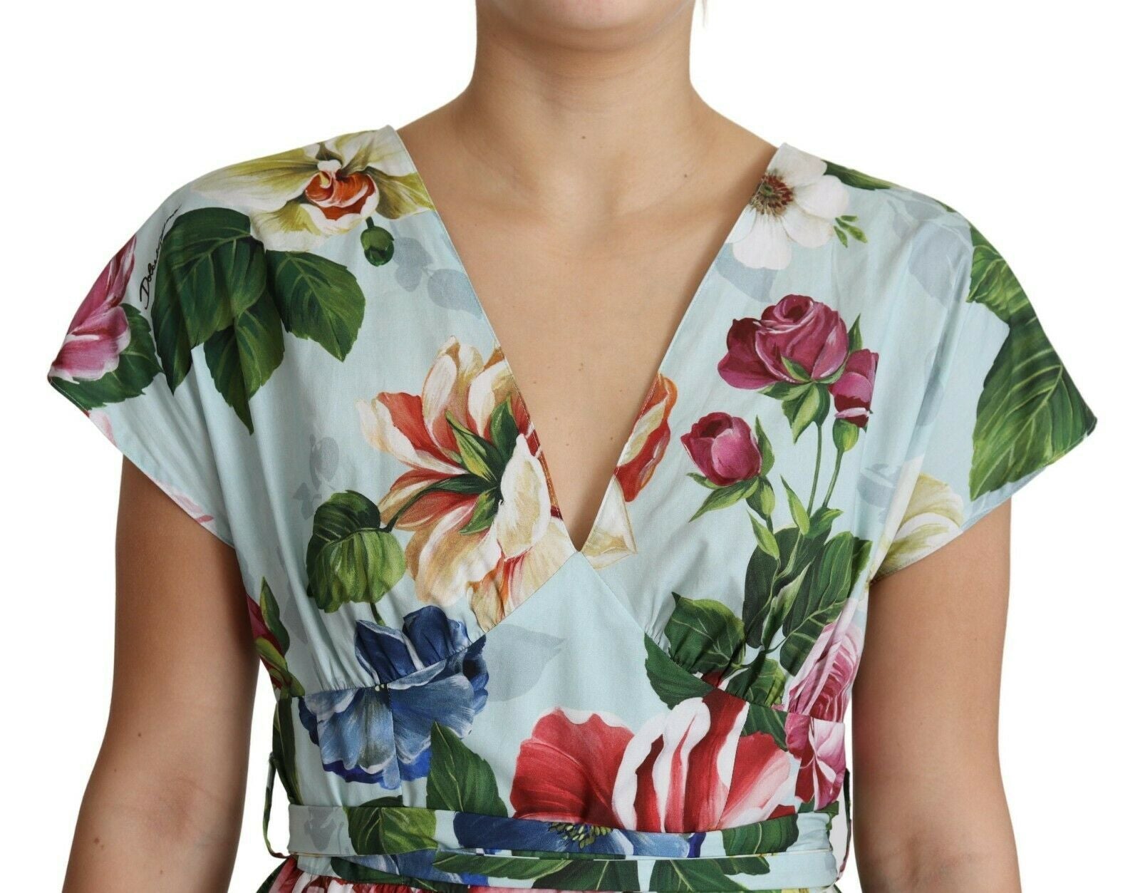 Buy Floral Elegance V-Neck Cotton Dress by Dolce & Gabbana