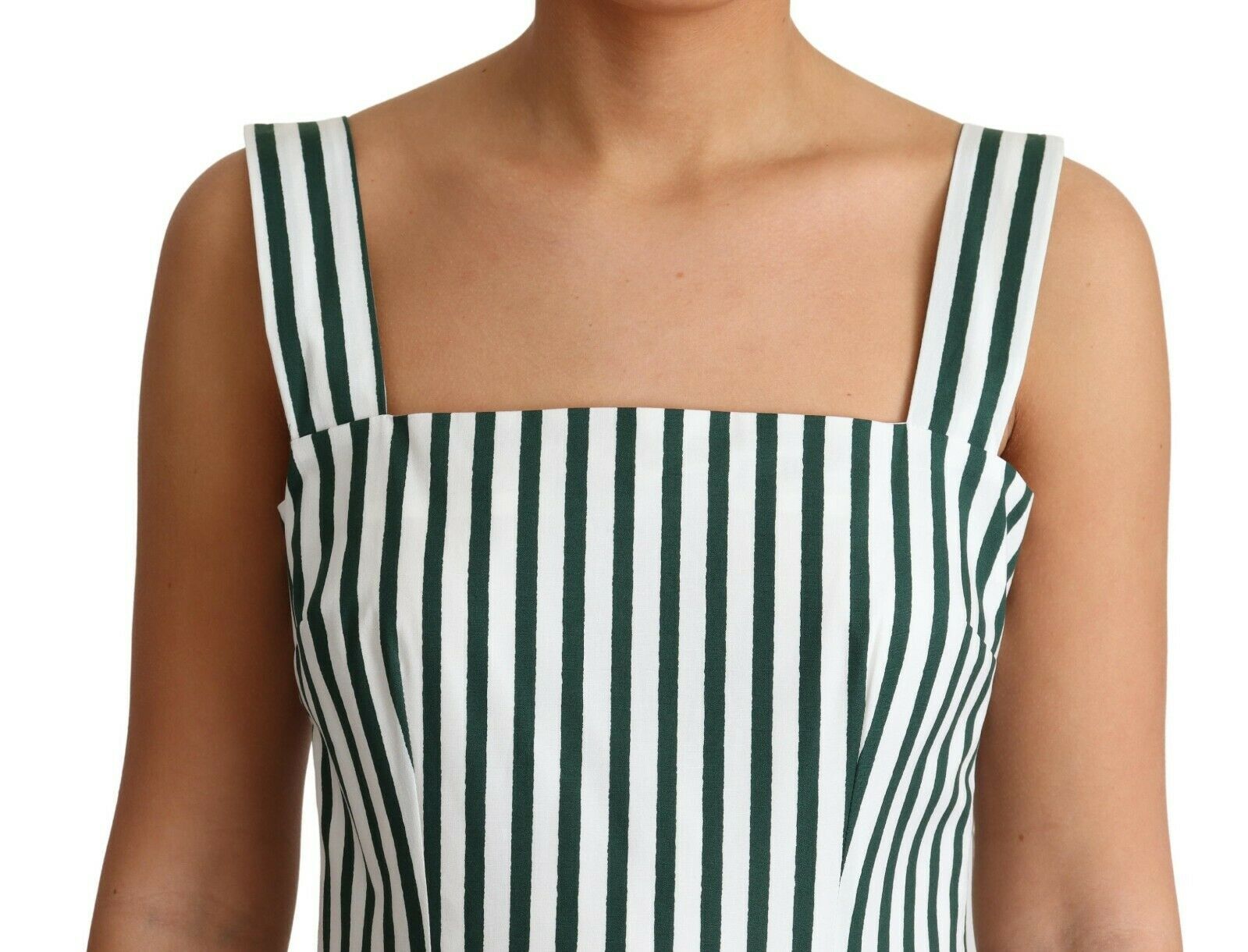 Buy Chic Sleeveless A-Line Dress in White & Green by Dolce & Gabbana