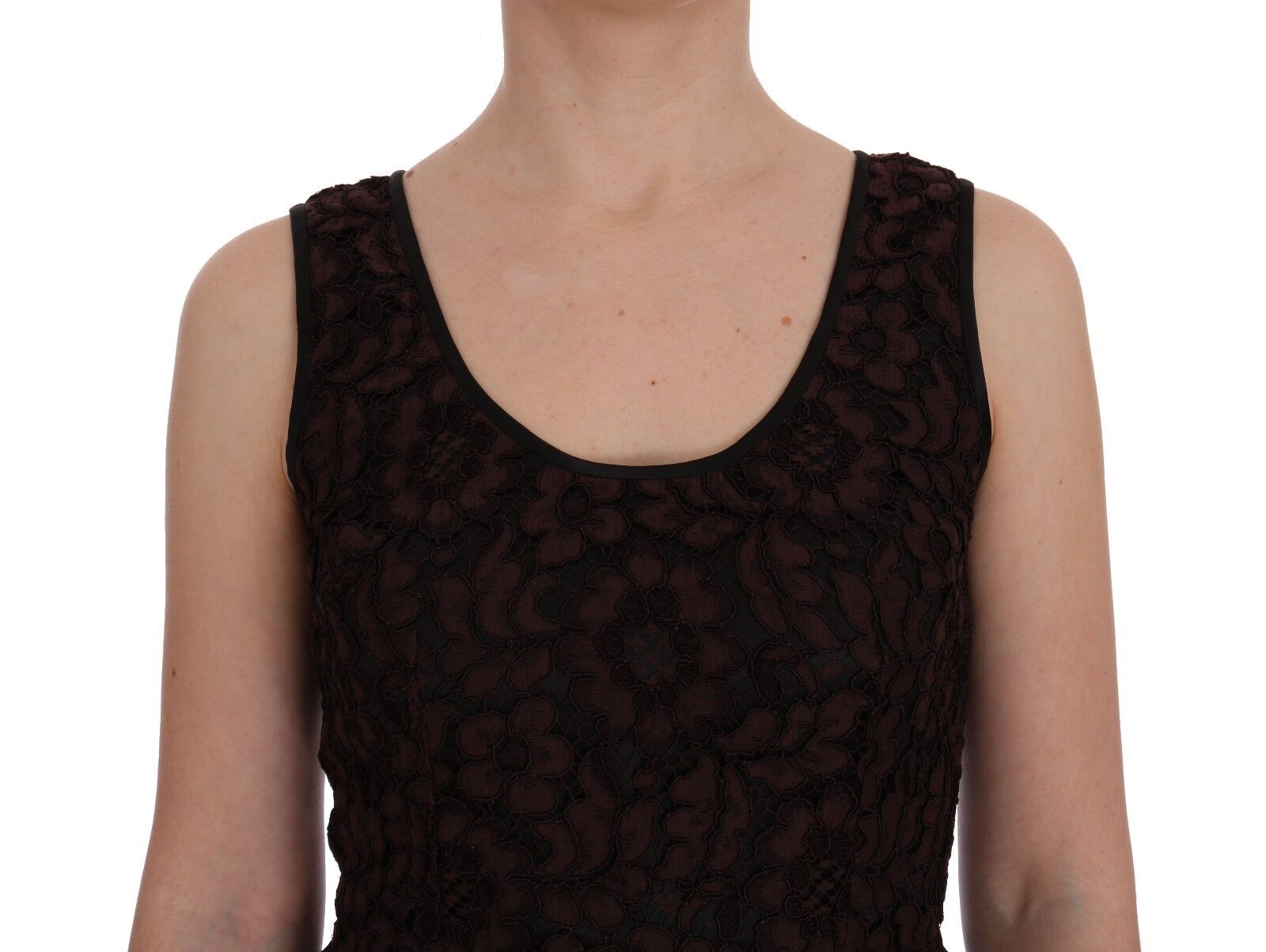 Buy Bordeaux Floral Lace Ricamo Sheath Dress by Dolce & Gabbana