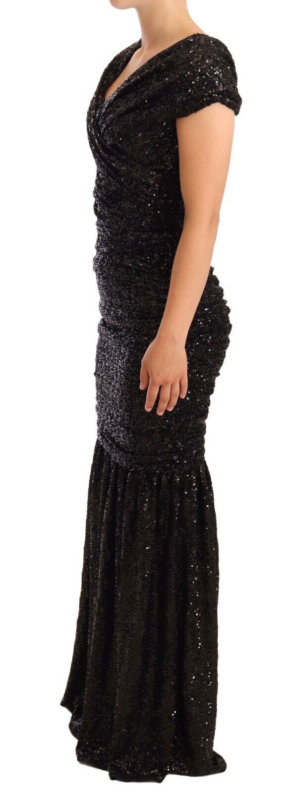 Buy Elegant Black Sequined Open Shoulder Gown by Dolce & Gabbana