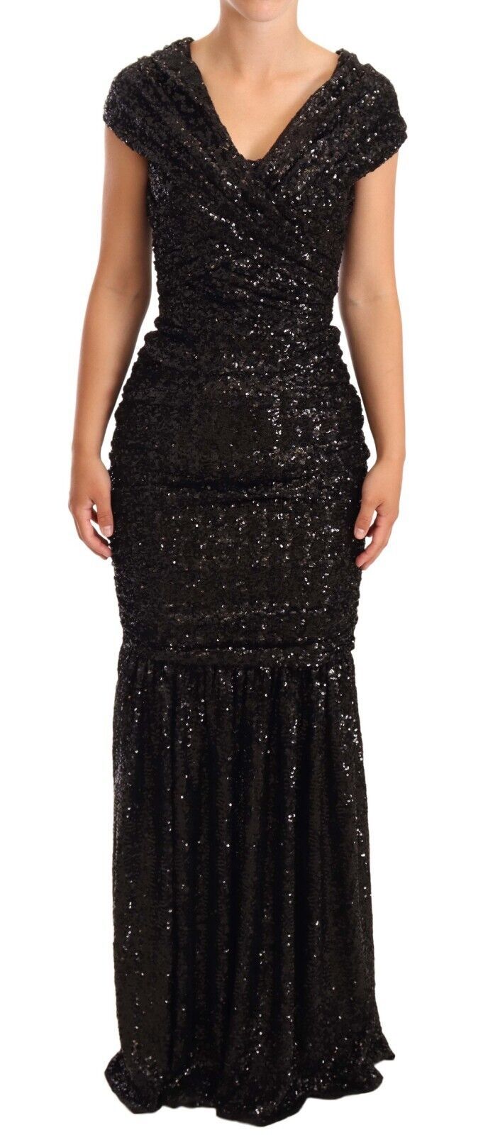 Buy Elegant Black Sequined Open Shoulder Gown by Dolce & Gabbana