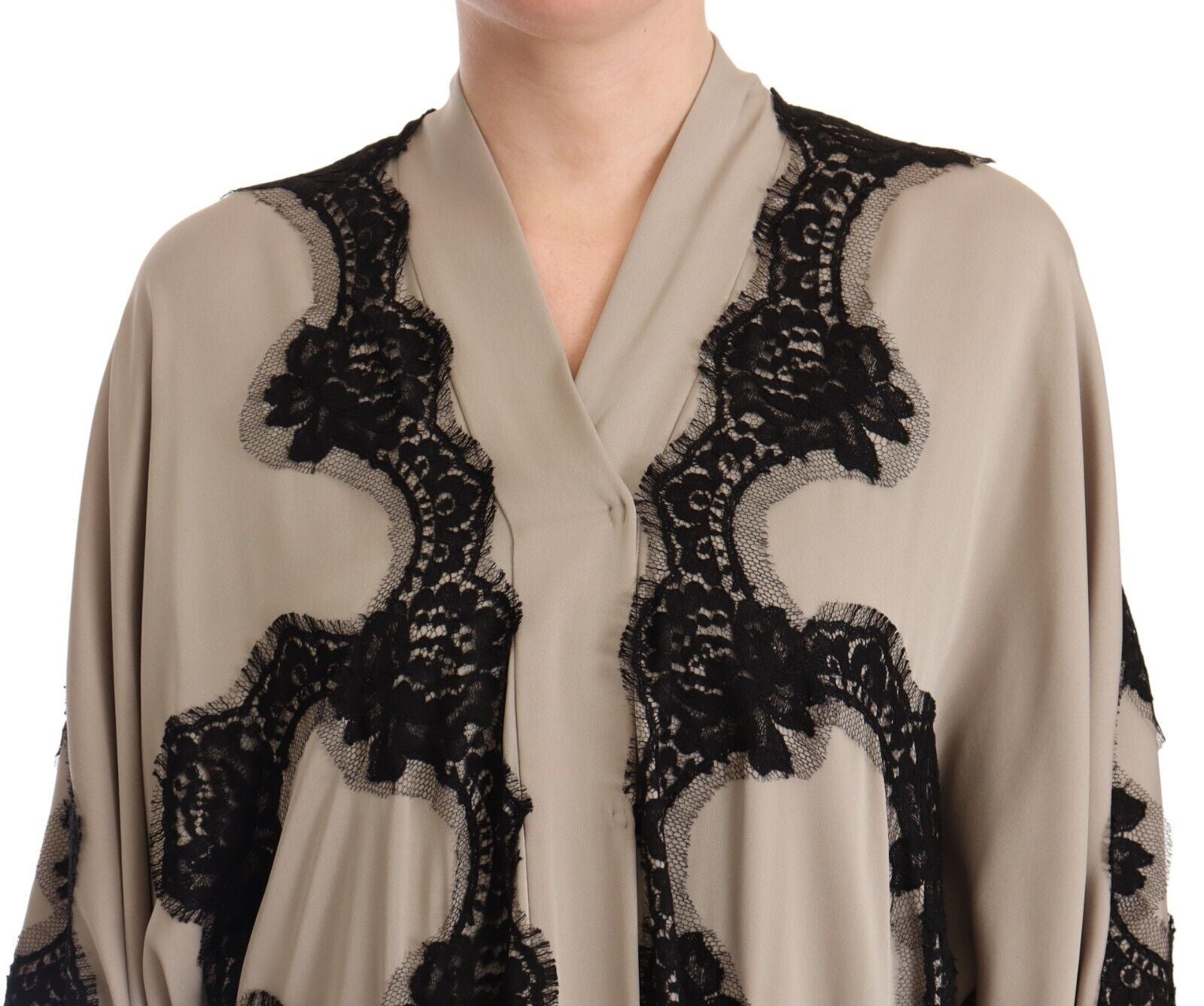 Buy Elegant Beige Embroidered Lace Kaftan Dress by Dolce & Gabbana