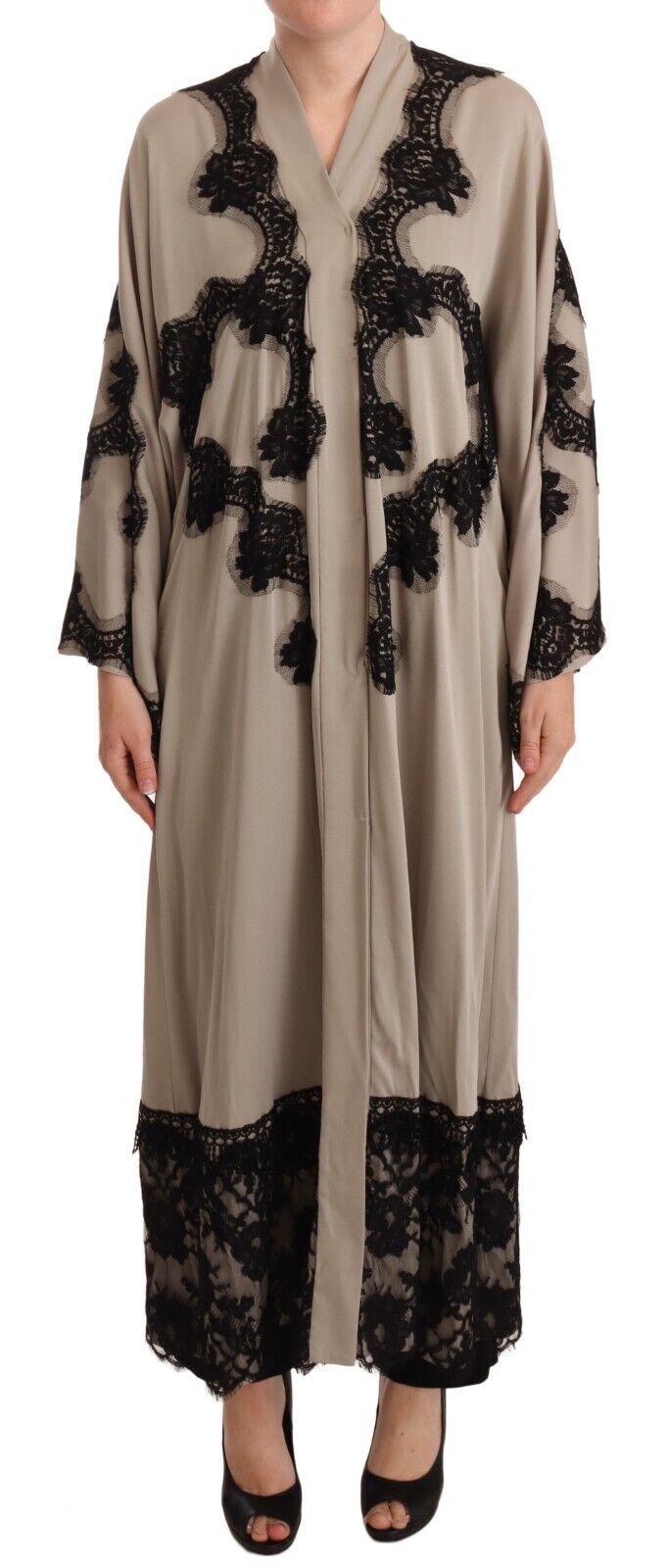 Buy Elegant Beige Embroidered Lace Kaftan Dress by Dolce & Gabbana