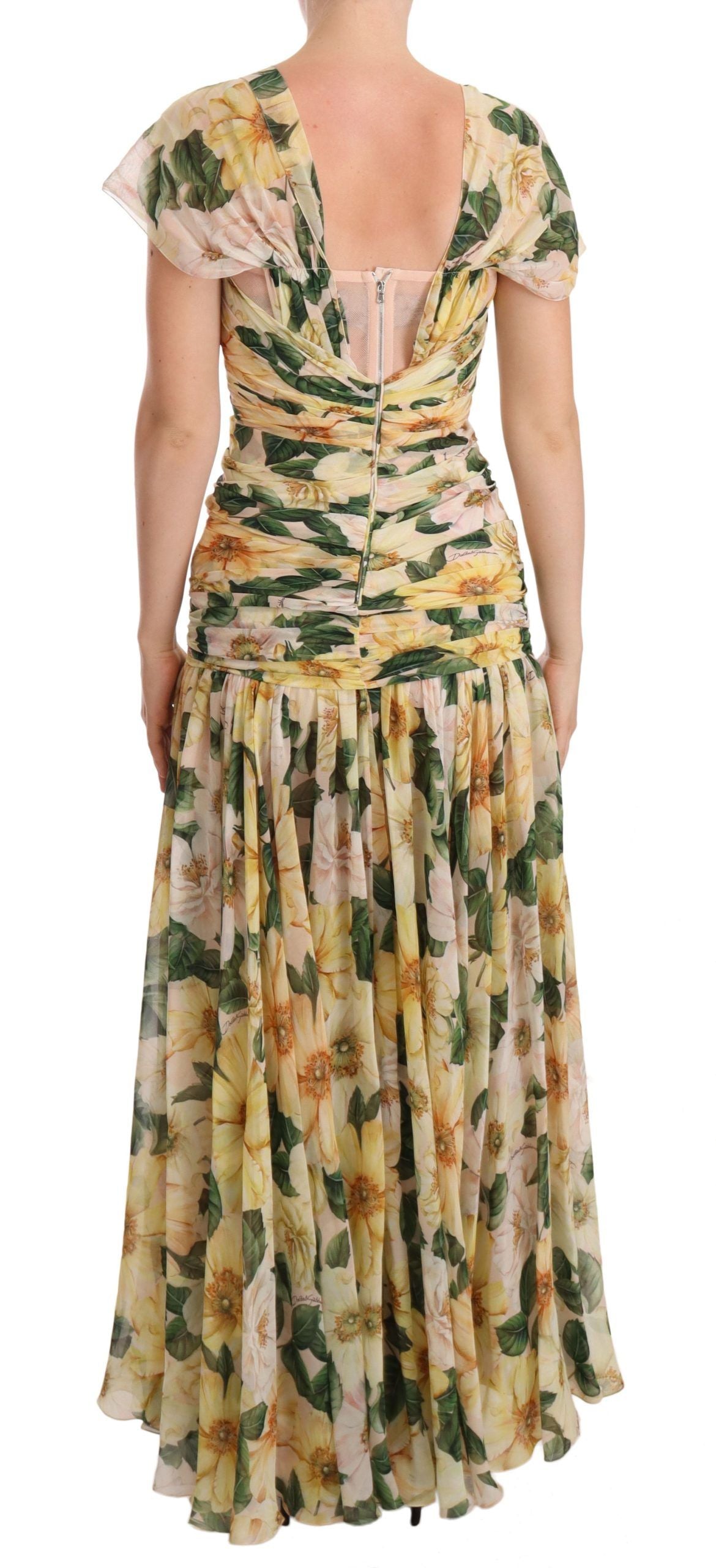 Buy Floral Elegance Silk Pleated Maxi Dress by Dolce & Gabbana