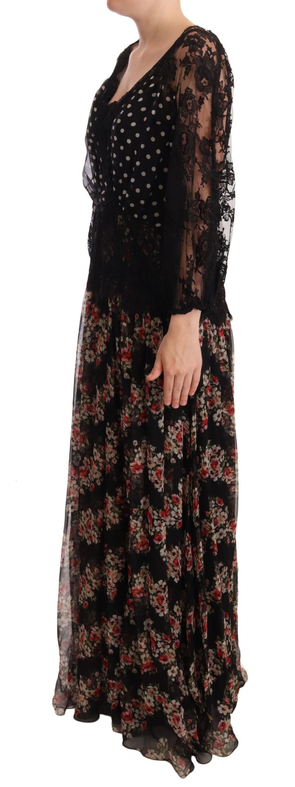 Buy Elegant Lace Floral Maxi Dress with Polka Dots by Dolce & Gabbana