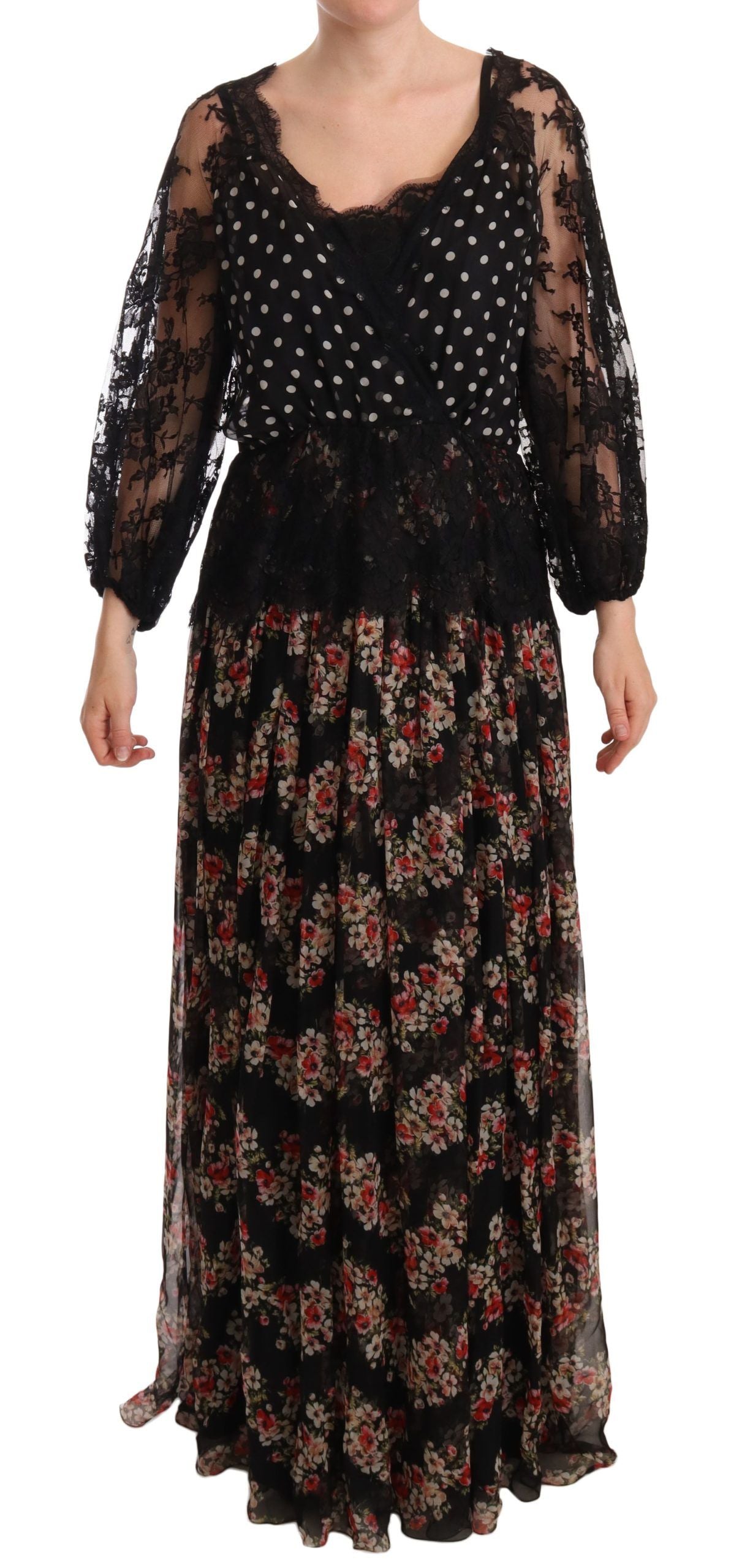 Buy Elegant Lace Floral Maxi Dress with Polka Dots by Dolce & Gabbana