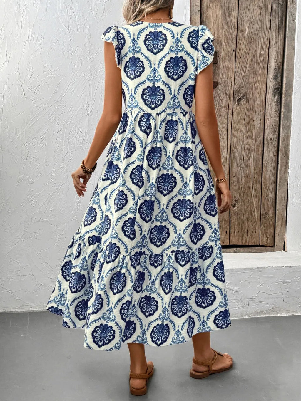 Buy Printed V-Neck Cap Sleeve Dress by Faz