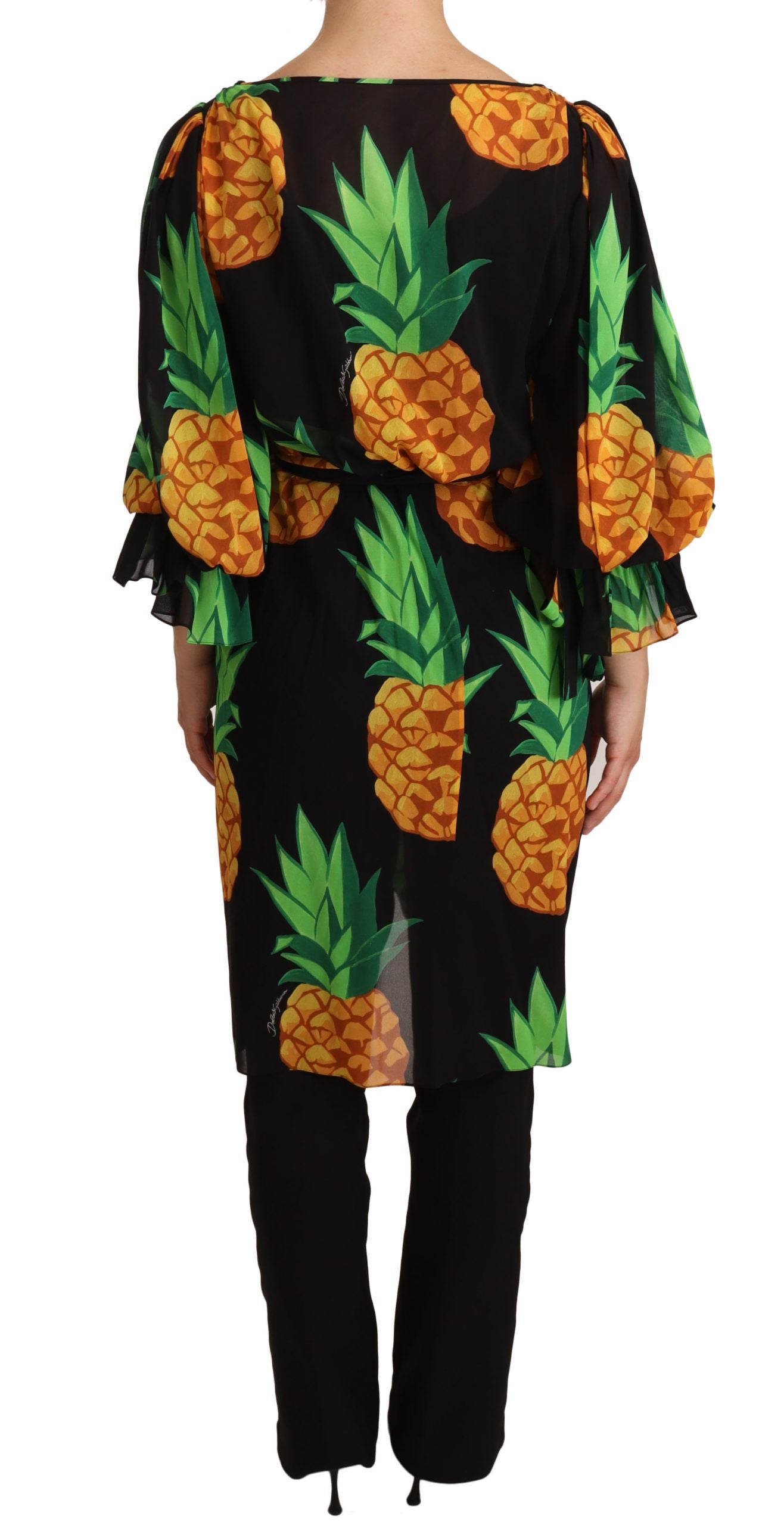 Buy Vibrant Pineapple Draped Wrap Dress by Dolce & Gabbana