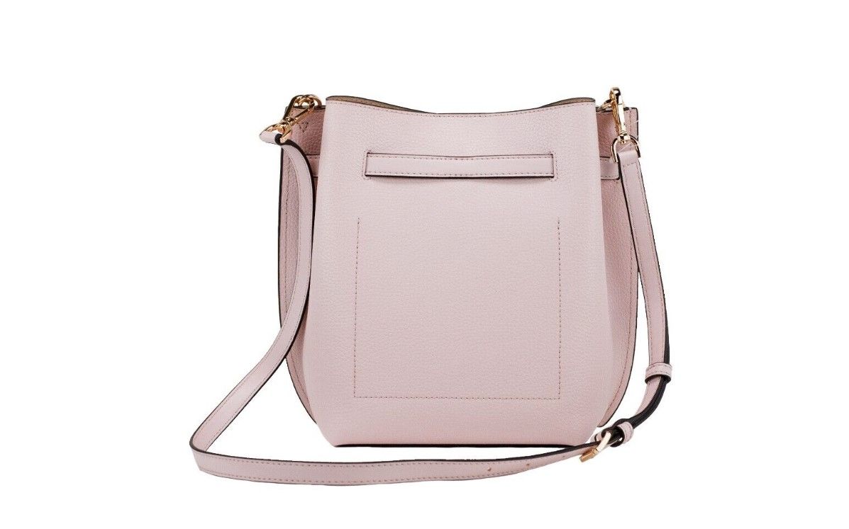 Buy Emilia Small Powder Blush Pebble Leather Bucket Messenger Handbag by Michael Kors