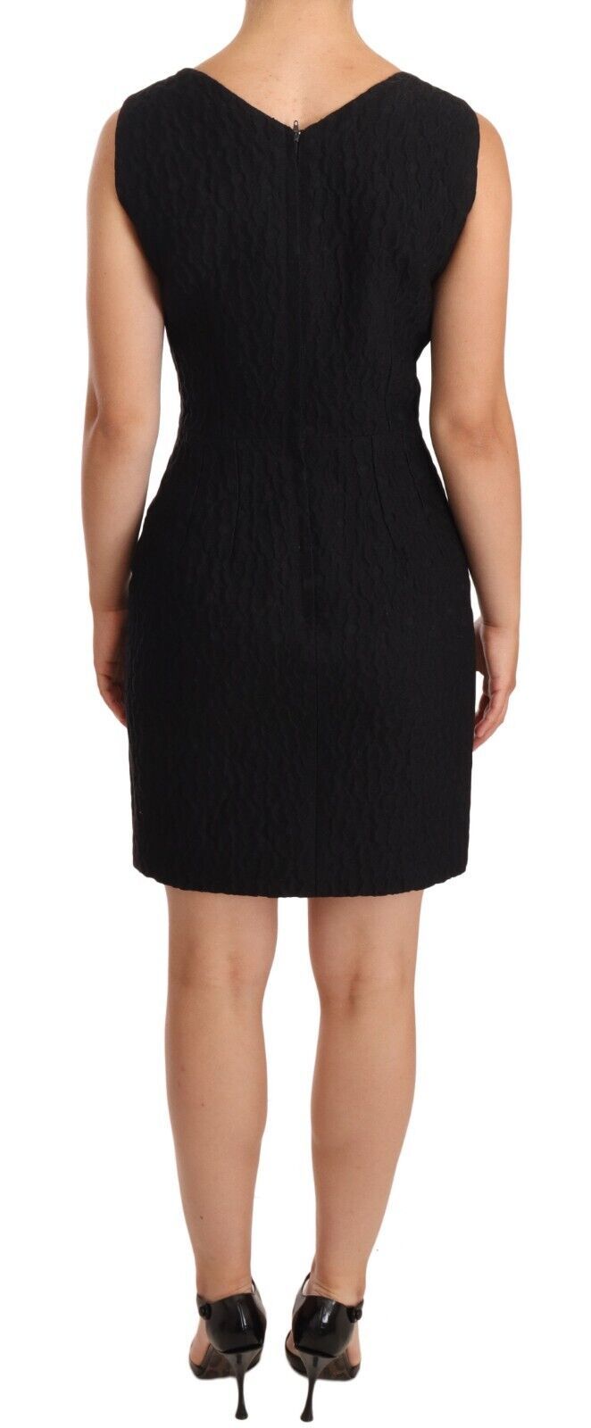 Buy Elegant Black Sheath Mini Dress with Crystal Buttons by Dolce & Gabbana