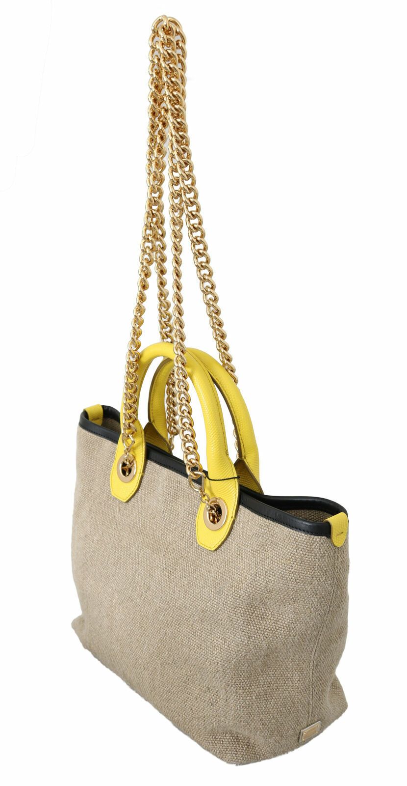 Buy Beige Linen-Calf Tote with Gold Chain by Dolce & Gabbana