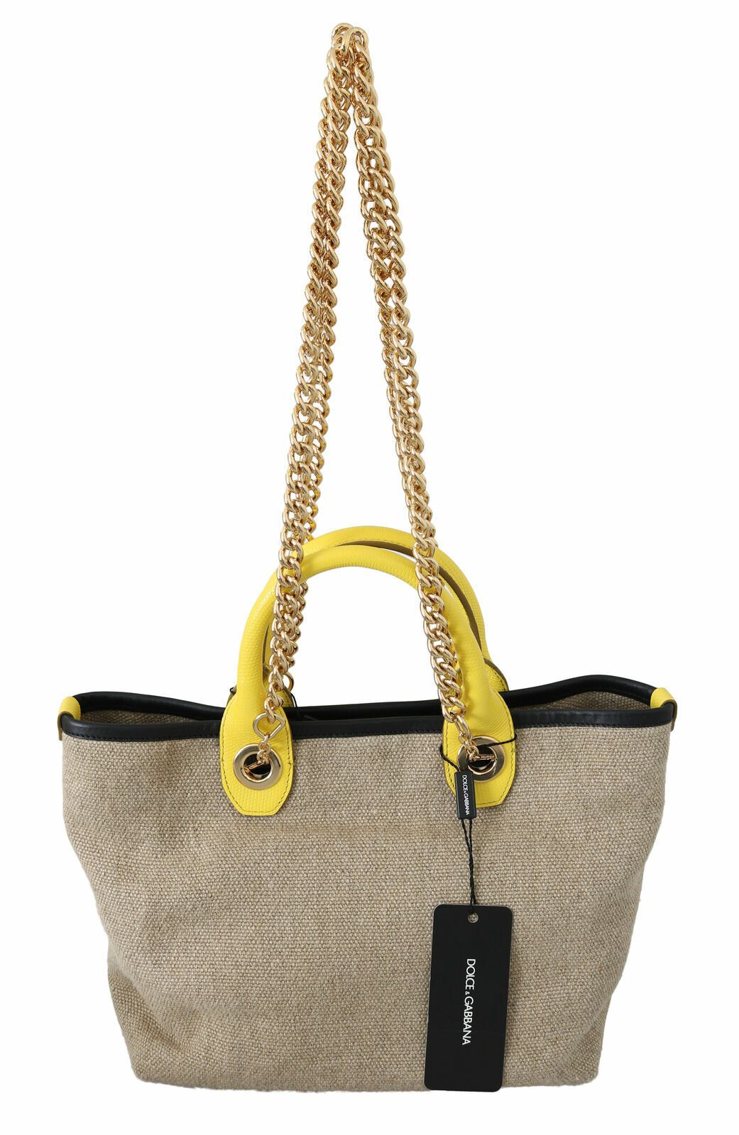 Buy Beige Linen-Calf Tote with Gold Chain by Dolce & Gabbana