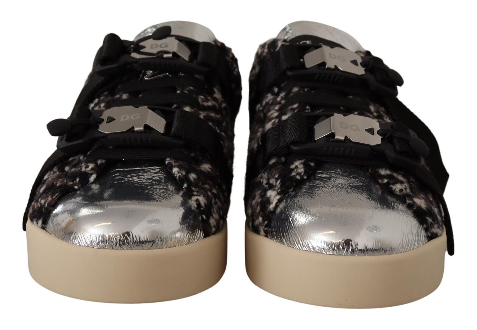 Buy Silver Elegance Leather Sneakers by Dolce & Gabbana