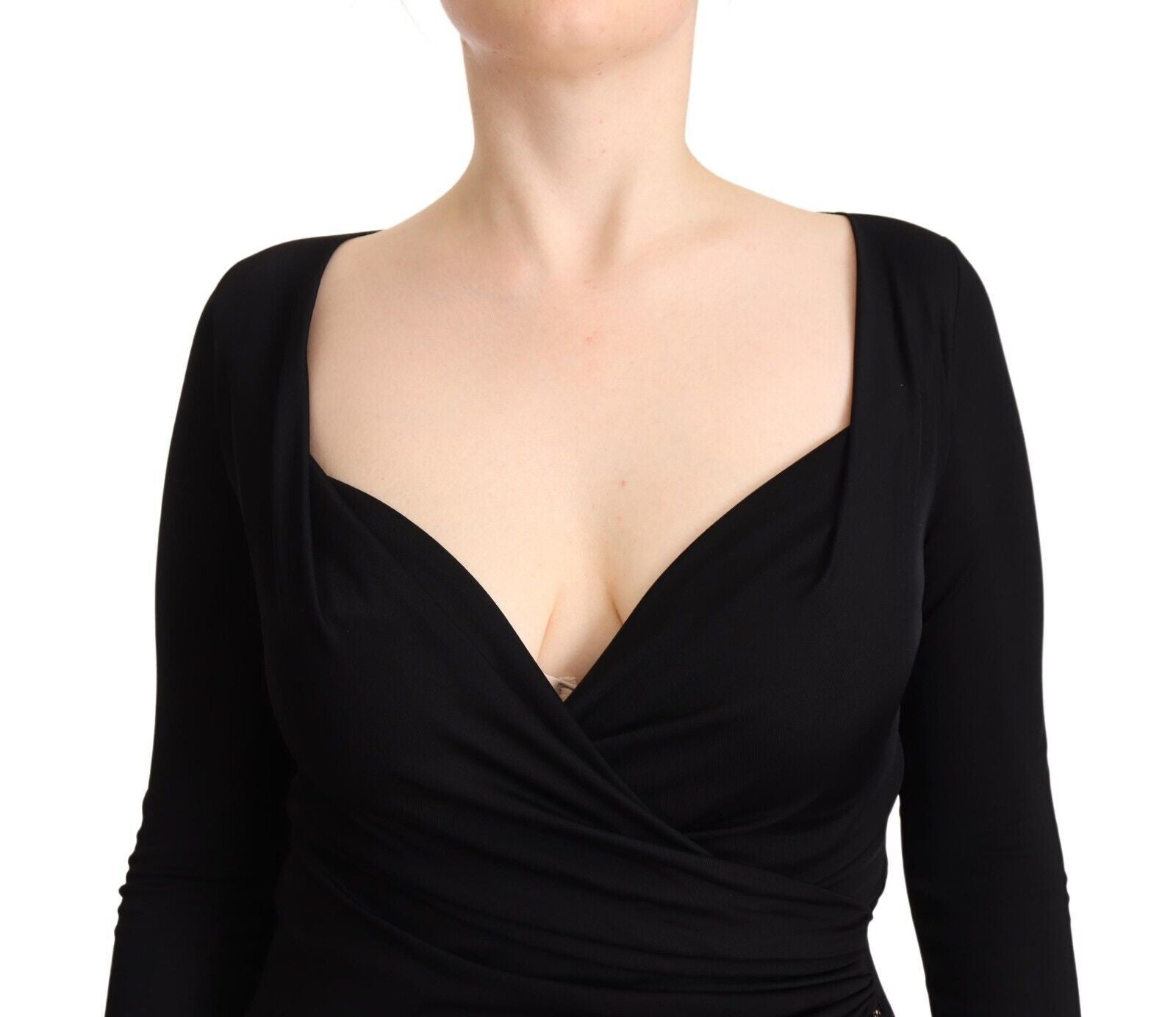 Buy Elegant Black Sheath Dress with Sweetheart Neckline by GF Ferre